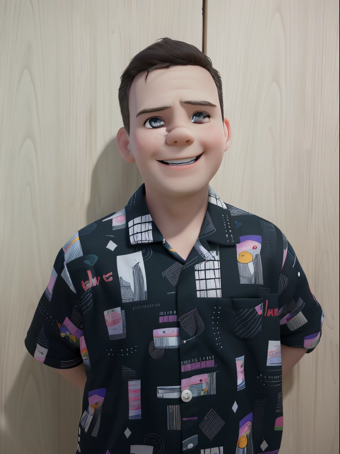 Portrait of a 3-year-old boy in white cook's outfit, chef's hat, half body, looking at the viewer, smiling, chibi style, kitchen scenery, blurry background, depth of field, detailed, cartoon, drawing with strokes of designer alex ross, unreal engine, 8k
