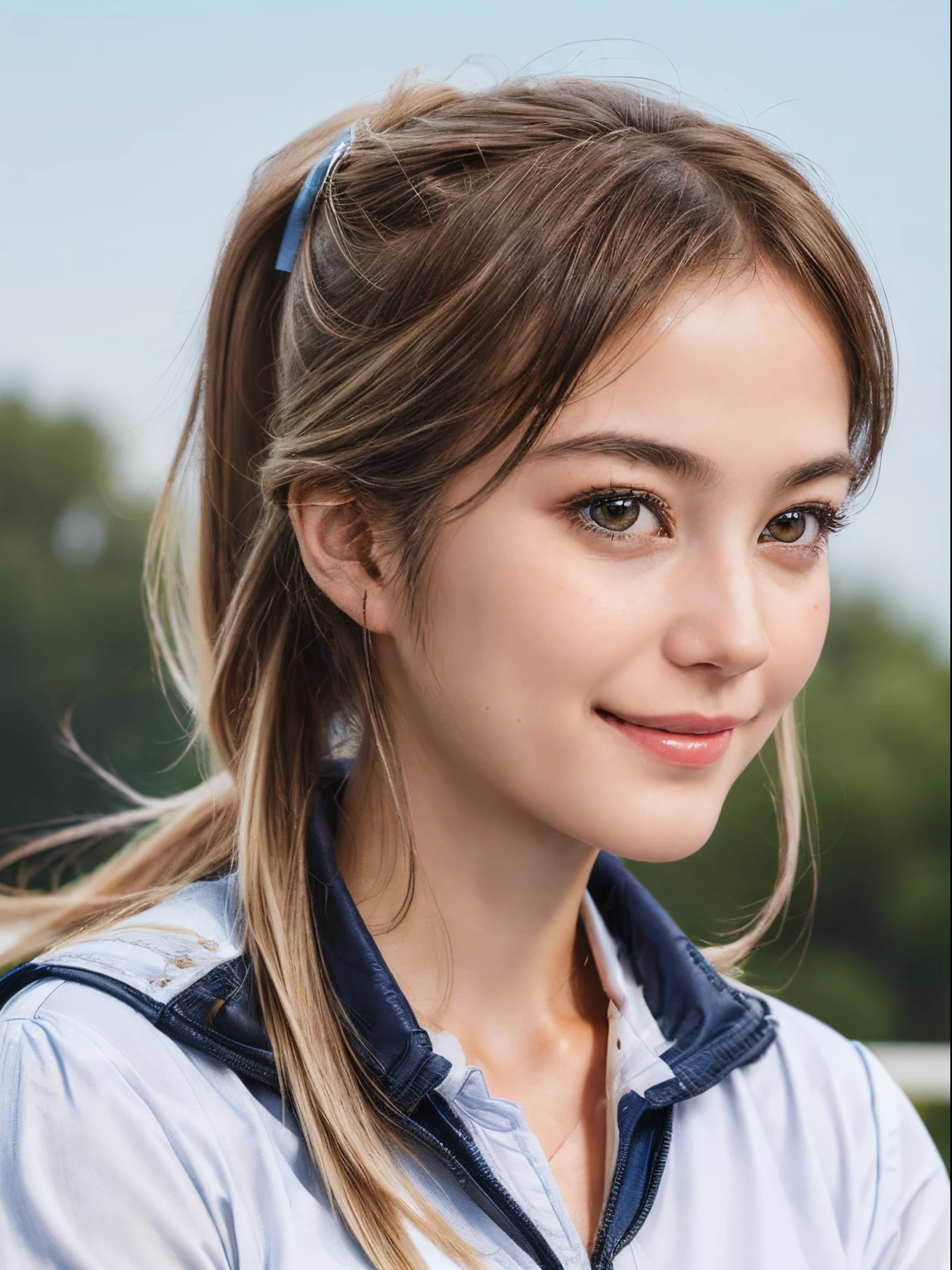 101
(a 20 yo woman,Riding on a white horse), (A hyper-realistic), (high-level image quality), ((beautiful hairstyle 46)), (I have my hair in a ponytail), (Gentle smile), (Keep your mouth shut), (ride horse、horse racing、Equestrian competitions)