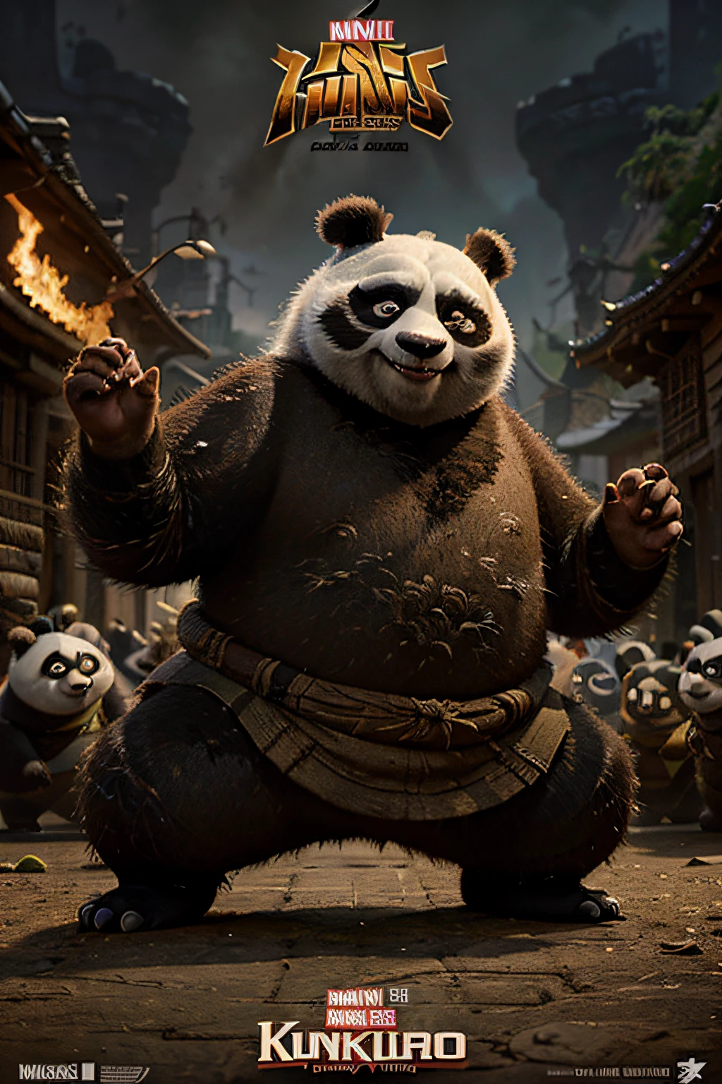 poster de filme estilo marvel do kung fu panda com o texto "PO"