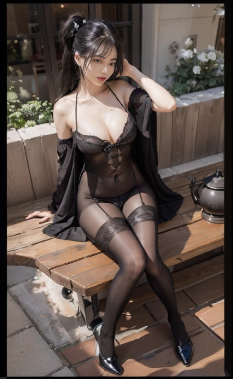 Black belly pocket,100D black butt socks,Black stockings,black pantyhoses,Thick black stockings,Colossal tits,Upturned buttocks,super detailing,hyper HD,A high resolution,1080p,Anatomically correct,acurate,body coordination,Portrait photos,Delicatemakeup,Slender thighs,Best quality at best, tmasterpiece, 超A high resolution, RAW photogr, Beautiful and beautiful,deepshadow, (realisticlying:1.4), full-body composition, Striking perspective
