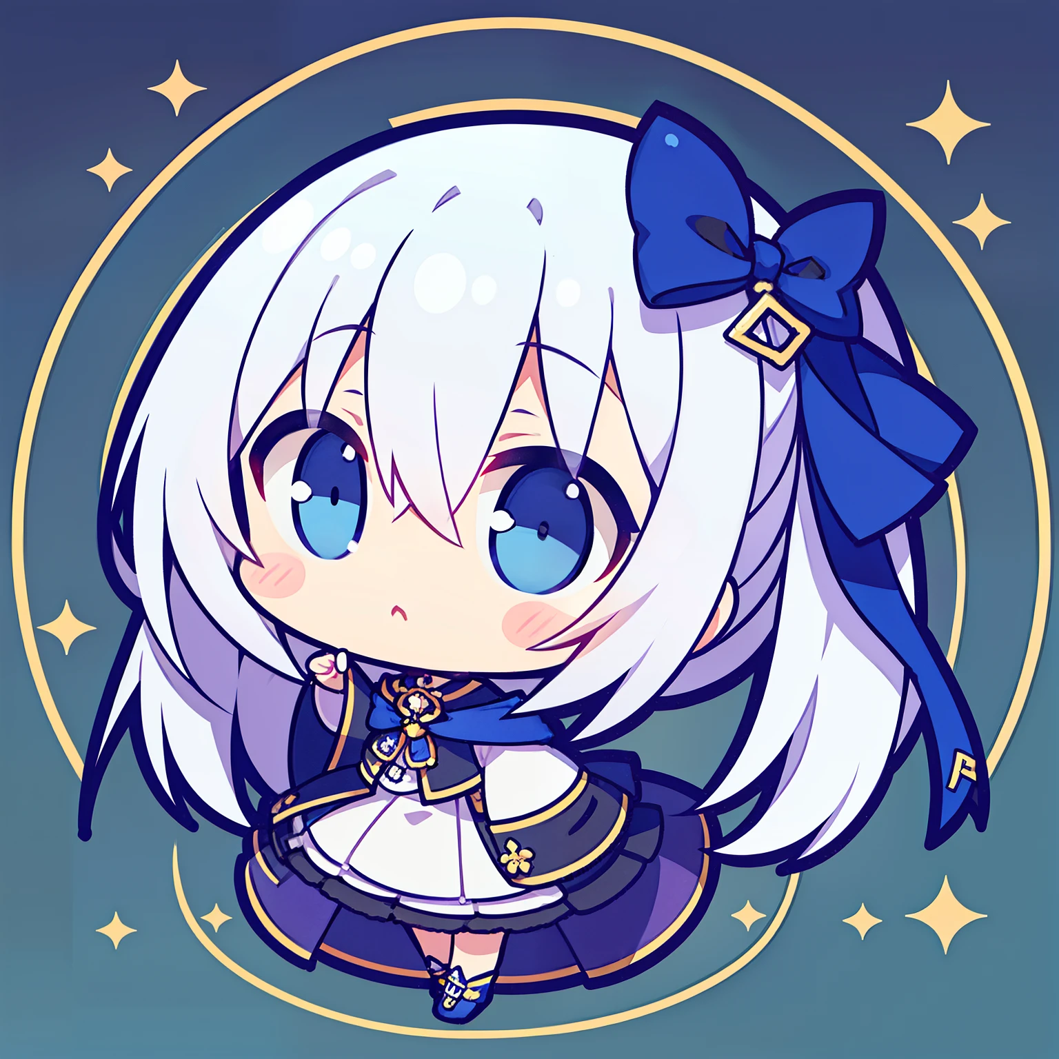 One girl、Chibi、cute little、Mini、icons、white hair、Long、blue eyess、校服、masterpiece、Top image quality、top-quality、
