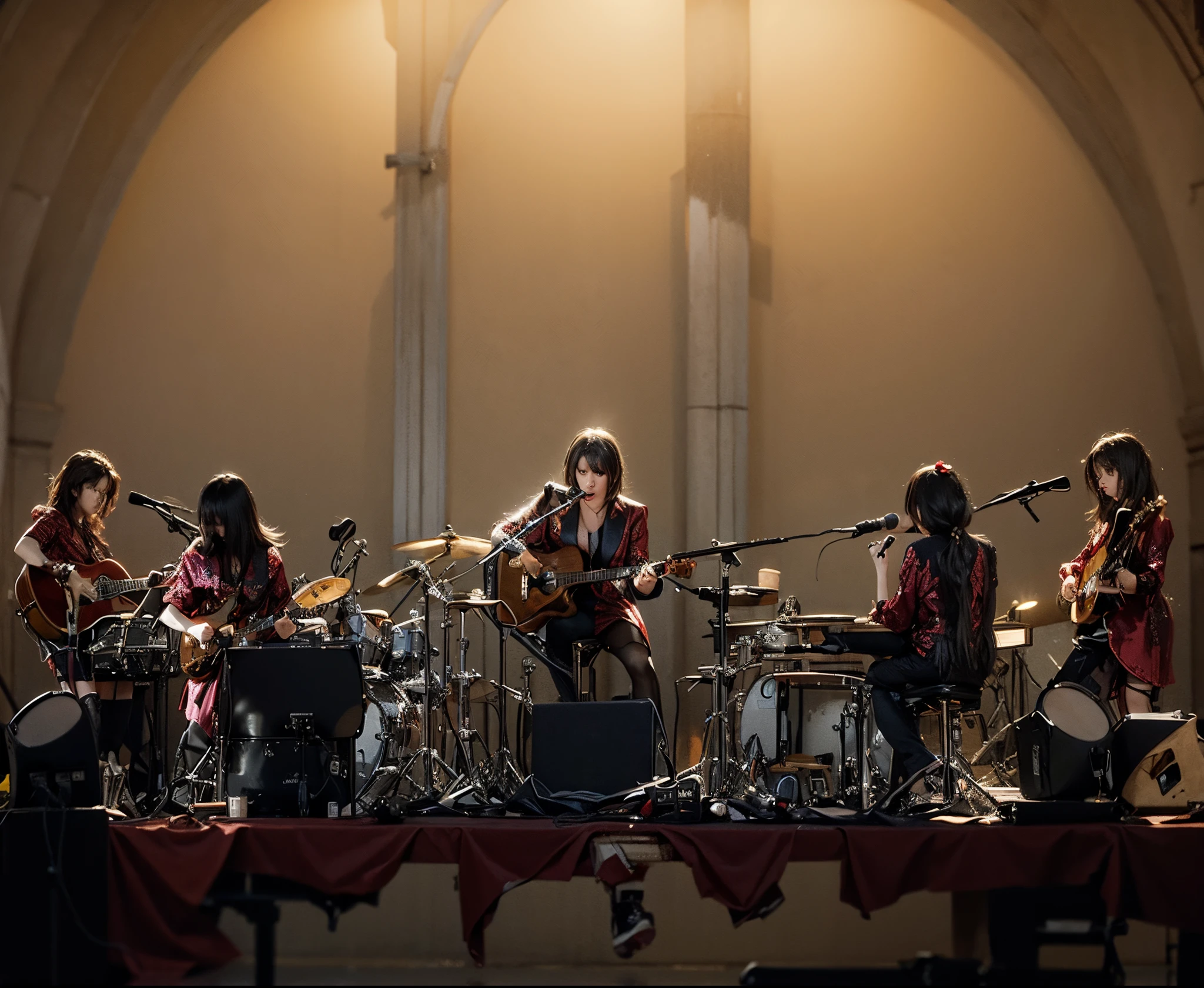 Five beauties perform live music.