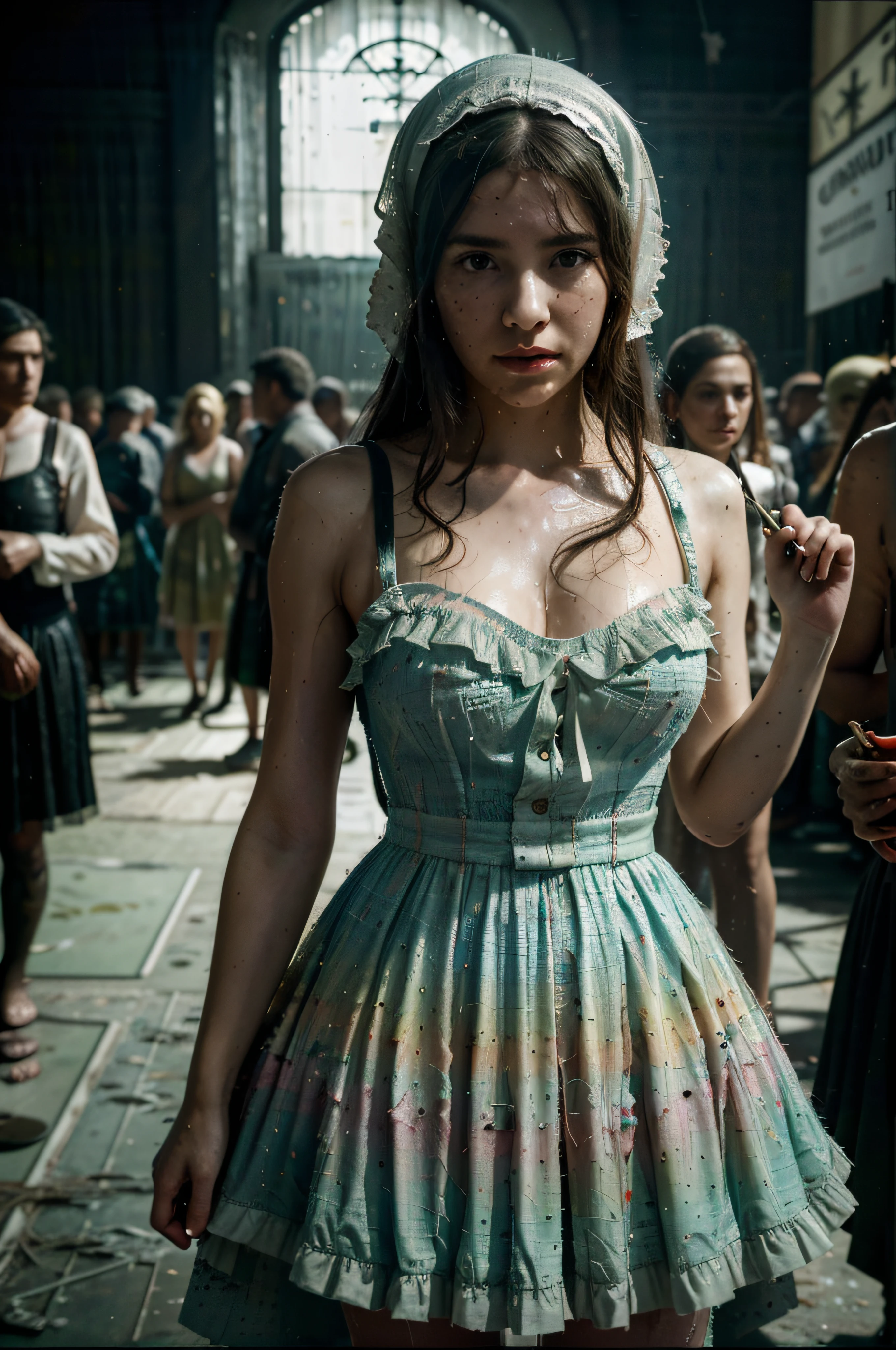 cosplay,pov,natural lighting,1girl,solo,
ta_dress,standing,bonnet,
crowd,cosplay,blur,blurry,blurry background,nsfw,
Insanely Detailed,Art by Gregory Crewdson,Yoji Shinkawa,Guy Denning,James Jean and Liz Gael,Ink Drip,Paint Splatter,((Chiaroscuro)),((((Textured)))),