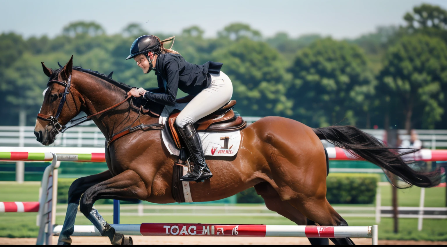 101
(a 20 yo woman,Riding on a white horse), (A hyper-realistic), (high-level image quality), ((beautiful hairstyle 46)), (I have my hair in a ponytail), (Gentle smile), (Keep your mouth shut), (ride horse、Horse racing、Equestrian competitions)