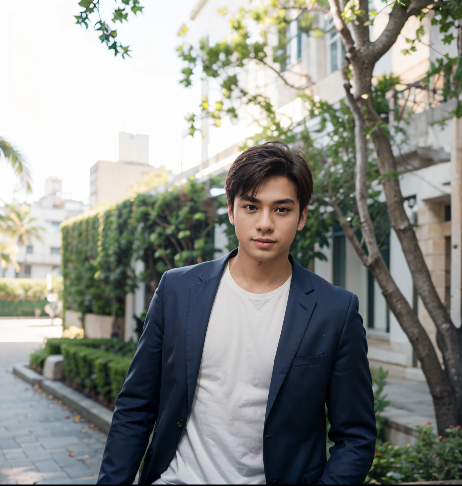 Handsome boy change background night photo blur background face like me