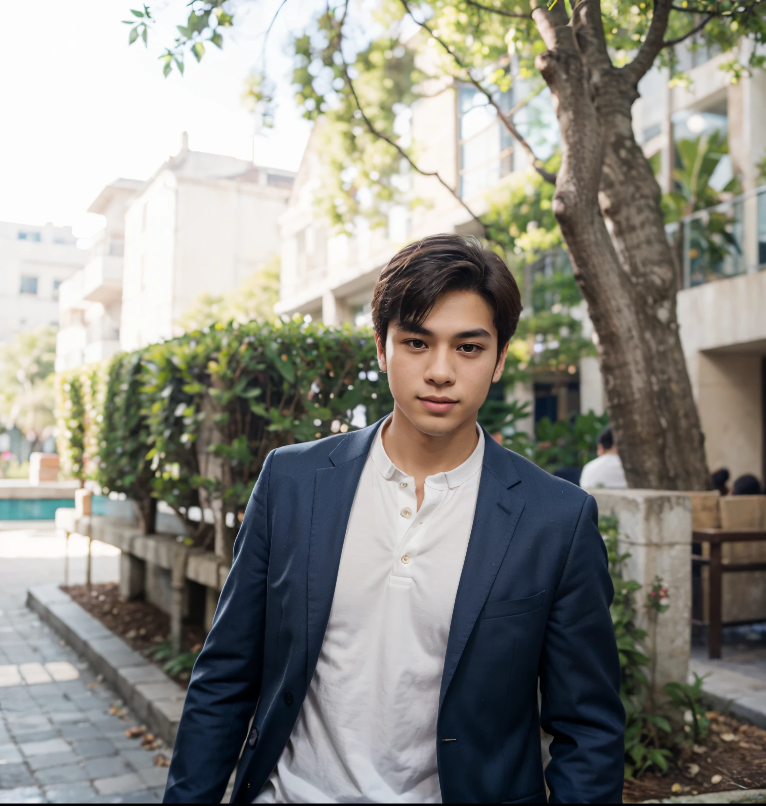 Handsome boy change background night photo blur background face like me