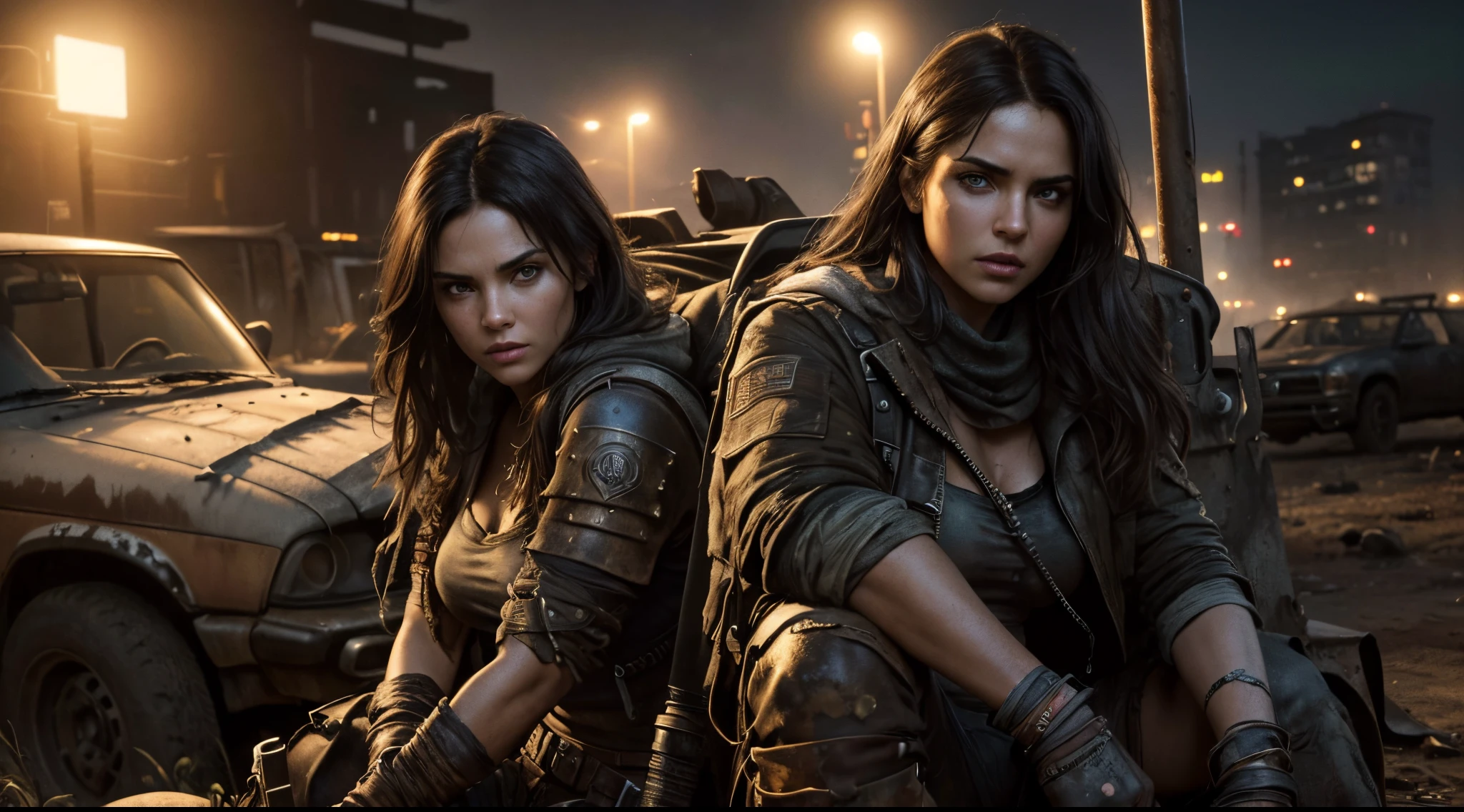 fot realista da Furiosa em cena de um filme Mad Max dentro de um Monster Jam luxuoso e fullcolor super equipado mas todo danificado com amassados, rust and clay on the streets of a big city in ruins. fot, (fullcolor:1.2), (photogenic, rule of thirds), (highly detailed raw photo:1.2), (Voluminous Hair Color Black Straight Type; Punk Cut:1.4), (beautiful highly detailed face:1.3), (Teagan Croft: 0,75), (Anya Taylor-Joy: 0,25), (highly detailed skin:1.2), smooth and bright white skin tone, extremely detailed eye and face, (full eyes, full face:1.1), (glare eyes, light heavenly blue eyes:1,2), (extremely detailed black robes), in UE5 setting and 4x rendering with this realistic and dynamic photo, (photo shot not dark retro illuminated:1.2), (full body shot shot), Captured in stunning 4K and 8K resolution, utilizing advanced camera equipment, including the Kodak Funsaver disposable camera, sharp focus, film grain, Fujifilm XT3, cinematic lighting, dramatic backlight, deep-shadows.