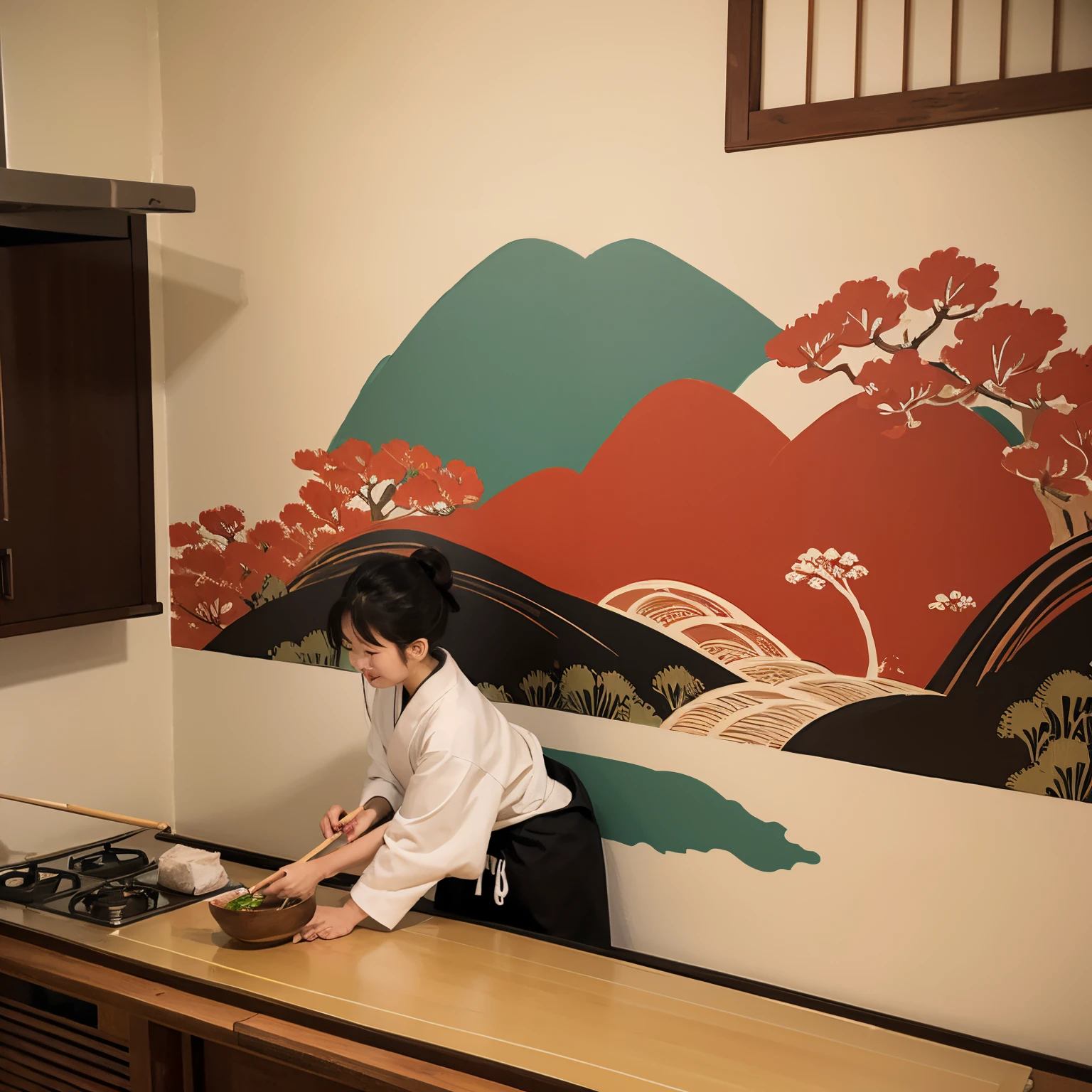 Japanese-style, cooking a,Wall painting,illustration