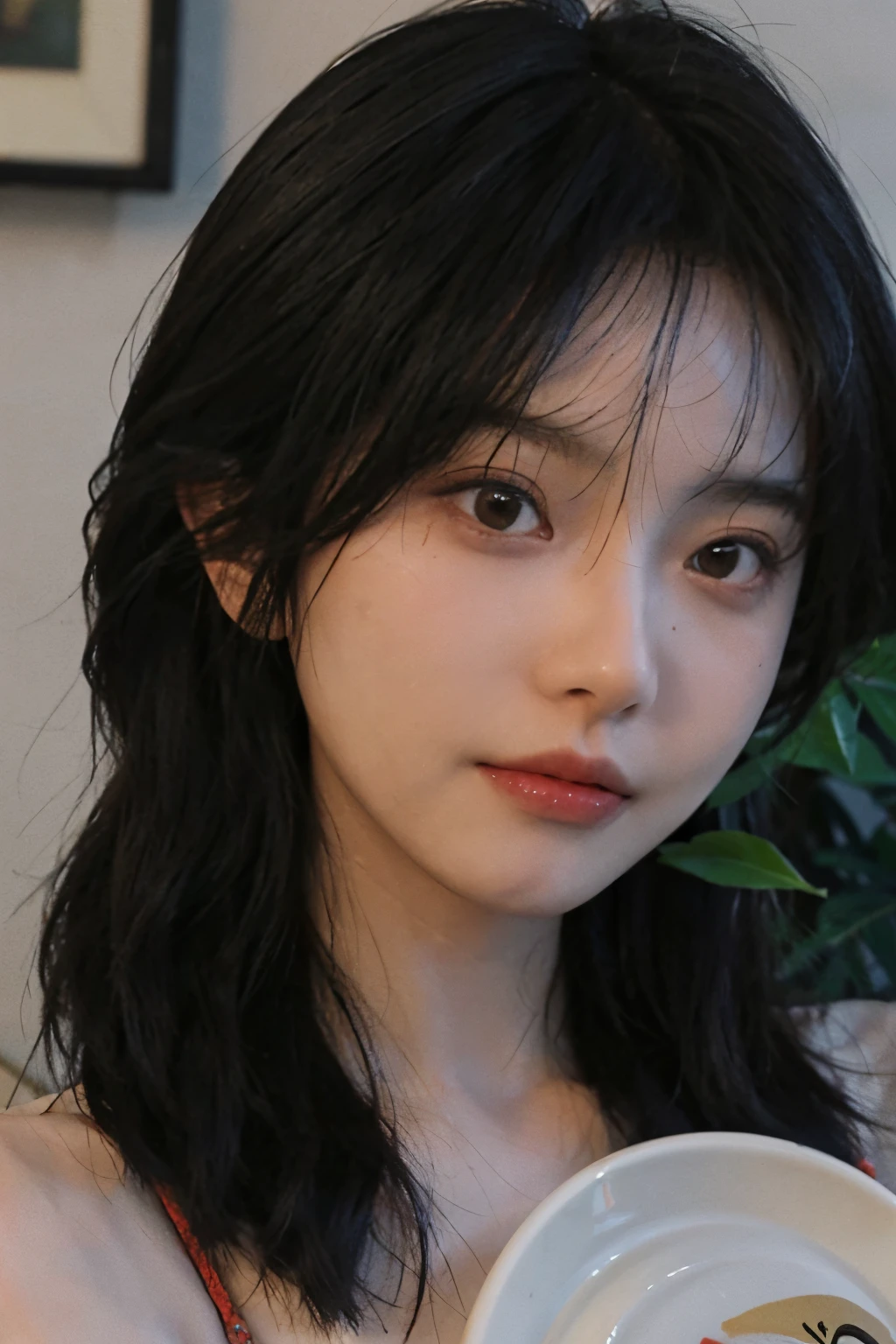 um close up de uma mulher com cabelos longos usando uma toalha branca, uma pintura fotorrealista de Zhang Han, Tumblr, realismo, Realistic. Cheng Yi, foto retrato suave 8 k, lindo rosto delicado, belo rosto delicado, beautiful aesthetic face, belo rosto realista, rosto extremamente bonito, Guweiz, bonito rosto de anime natural, anime fotorrealista, rosto bonito realista