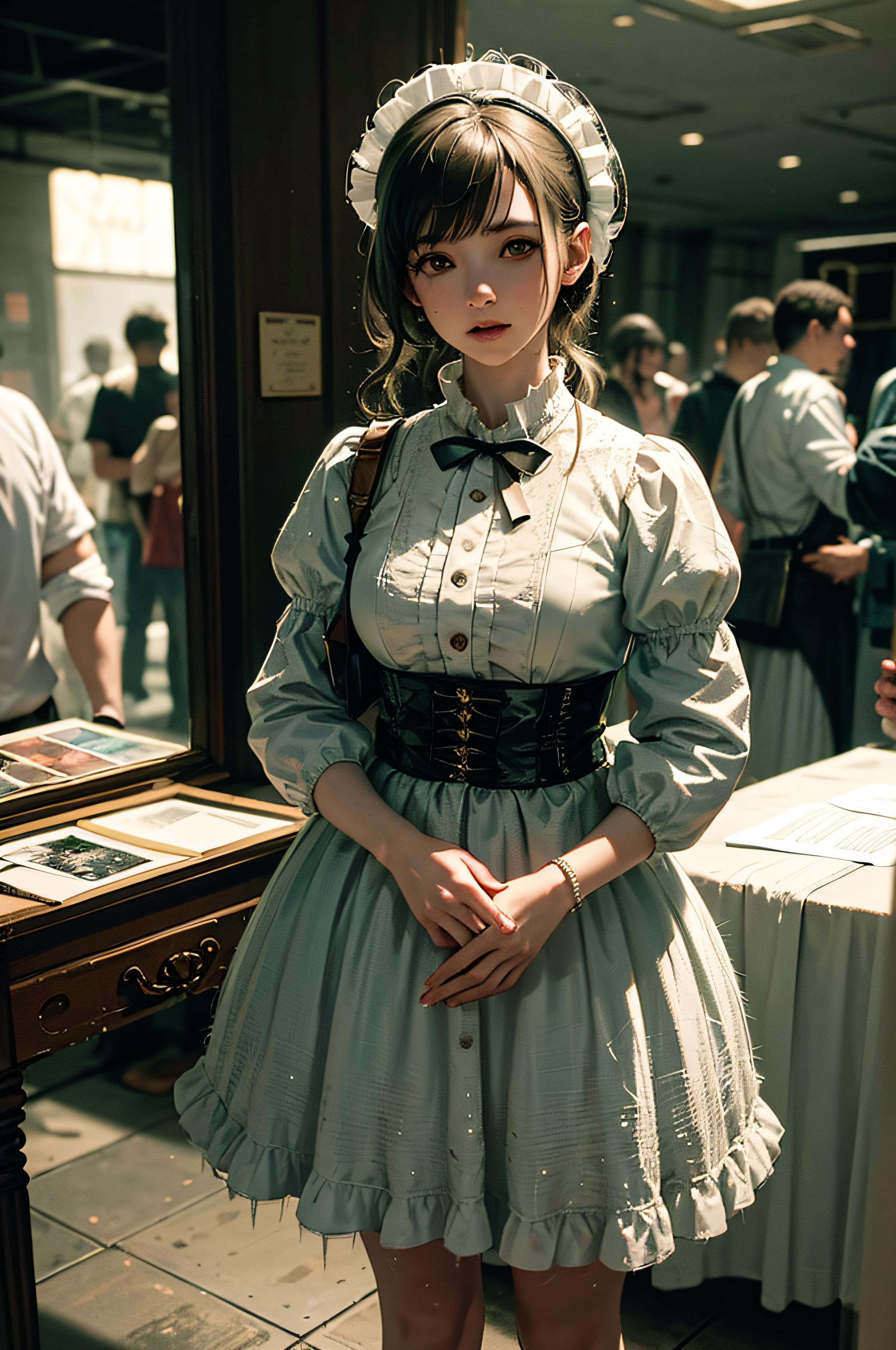 cosplay,pov,natural lighting,1girl,solo,
ta_dress,standing,bonnet,
crowd,cosplay,blur,blurry,blurry background,nsfw,
Insanely Detailed,Art by Gregory Crewdson,Yoji Shinkawa,Guy Denning,James Jean and Liz Gael,Ink Drip,Paint Splatter,((Chiaroscuro)),((((Textured)))),