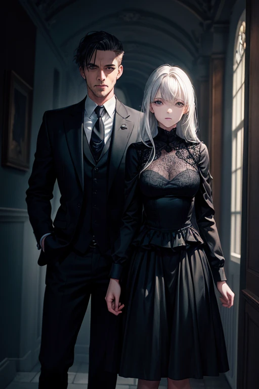 a man symbolizing Dysfunctional game theory, psychology, love, Maripulation, Dark, rod in black suits