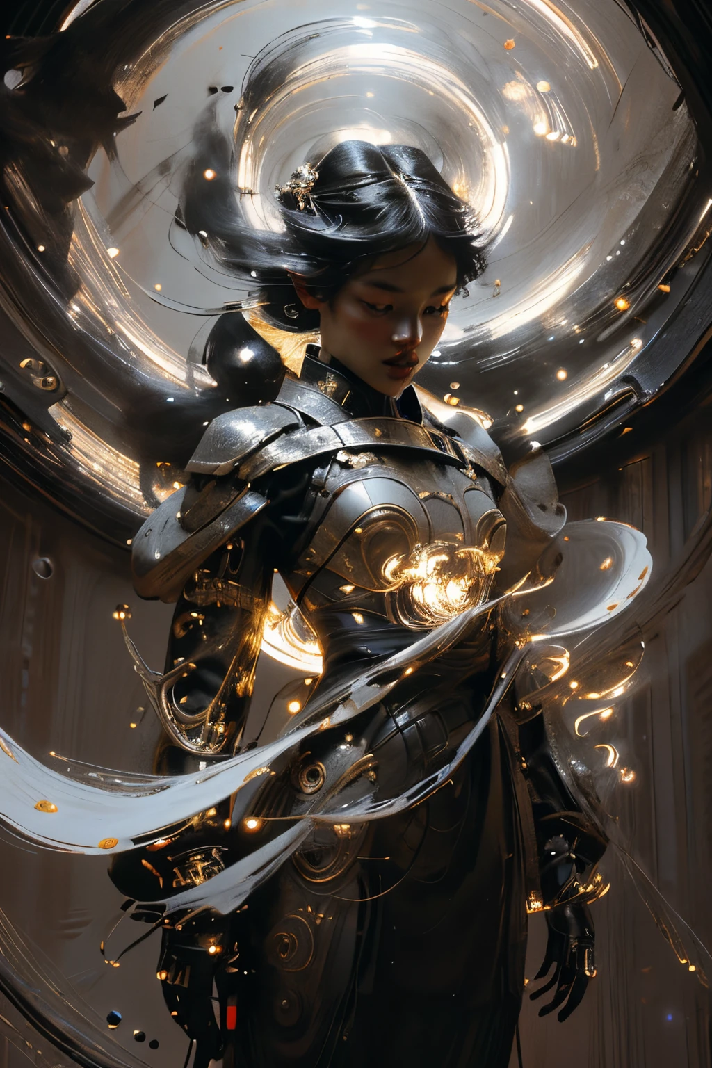 Space, distant stars, fantastic image. Face. Figure. Graceful shapes. Graceful girl.
(High quality), (stylization - animation, realism). Dark cool colors are mixed with warm shades.
Angel girl, photorealistic, cinematic picture, high detail, full black hole, 8K. dynamic expressive image (1 girl; 1.3), Solo, (((Very detailed eyes and face))), Beautiful detailed eyes. masterpiece, best quality, full-length portrait, amazing beauty, dynamic pose, gentle face, and bright eyes. (Front) She wears a sheer, semi-sheer dress that shows off her slender figure. She is an angel who descended into the underworld. She is a savior, a light in a dark kingdom, emitting a soft glow. High detail, other worlds, firelight, detail, high quality, low light, dark environments - the scary cinematic setting is great. Girl with white skin, realistic detailed skin, clear focus, volumetric fog near the floor, 8k, UHD, DSLR, high quality, film grain. photorealism, lomography, fantastic dark art, utopian reality.
