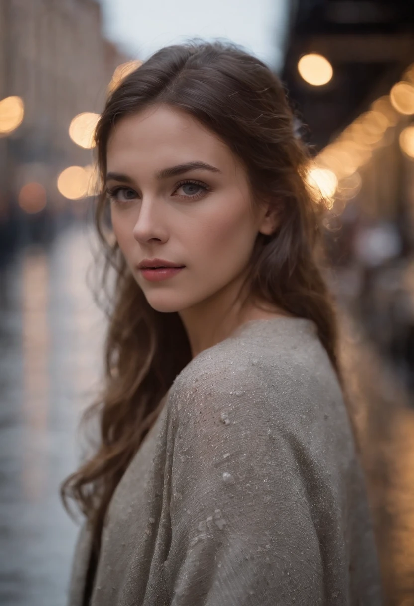 Authentic and detailed portraits of American girls, Attractive, A rainy night when I was 18，Front lens，streets background （Close-up shot：1.6），Best quality，F / 1 HD photography T bokeh，depth of field macro atmosphere sad，European and American women