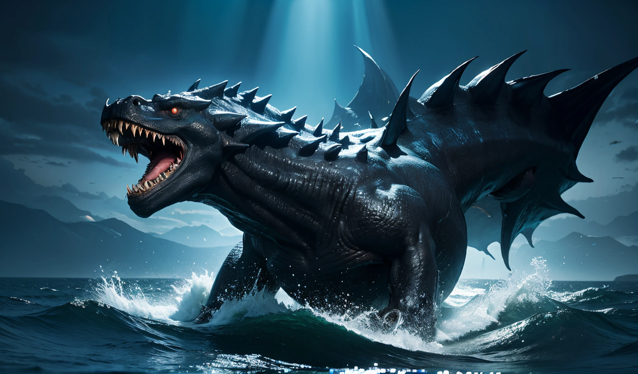 abyss under the sea，Fight the primal beast，Giant sea monster，high high quality、Highly accurate，Concept Art of Game