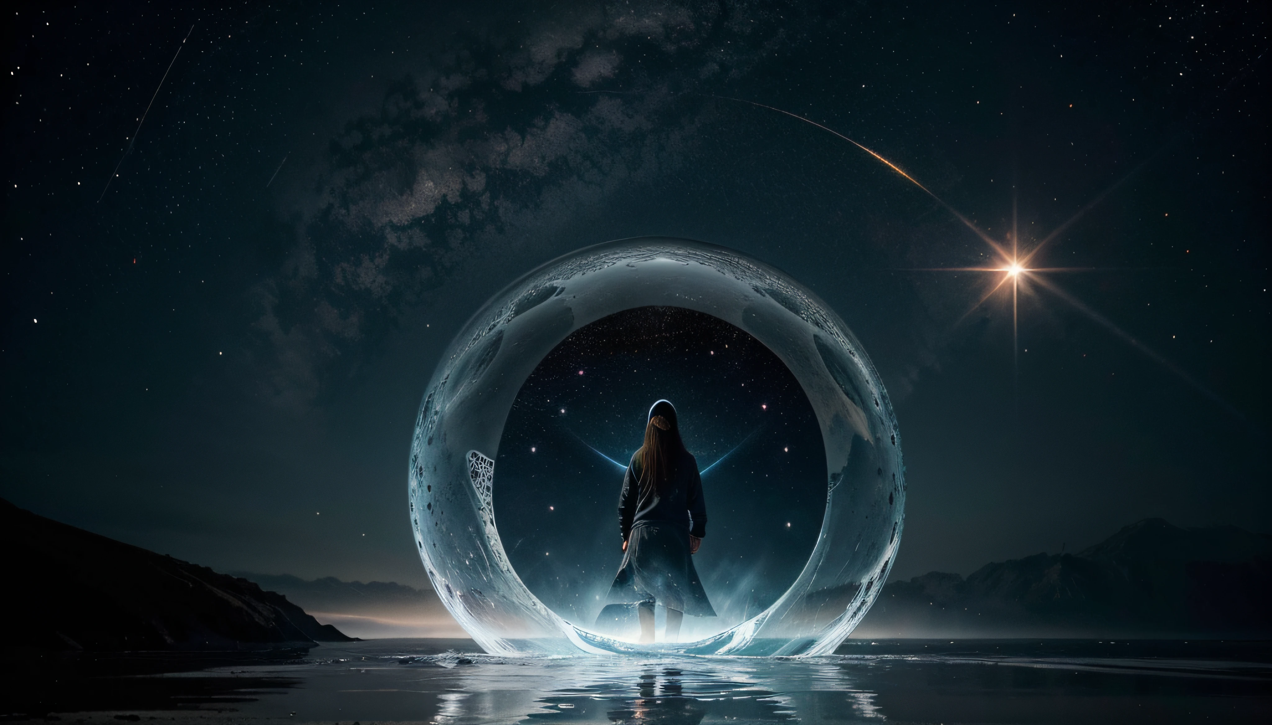 "crie uma imagem cativante para a capa de um curso intitulado ' Como Encontrar o Sentido da Vida', incorporating elements that convey mystery, reflection and the journey of self-discovery. utilize cores sutis,simbolismos e fontes que expressem serenidade e profundidade."