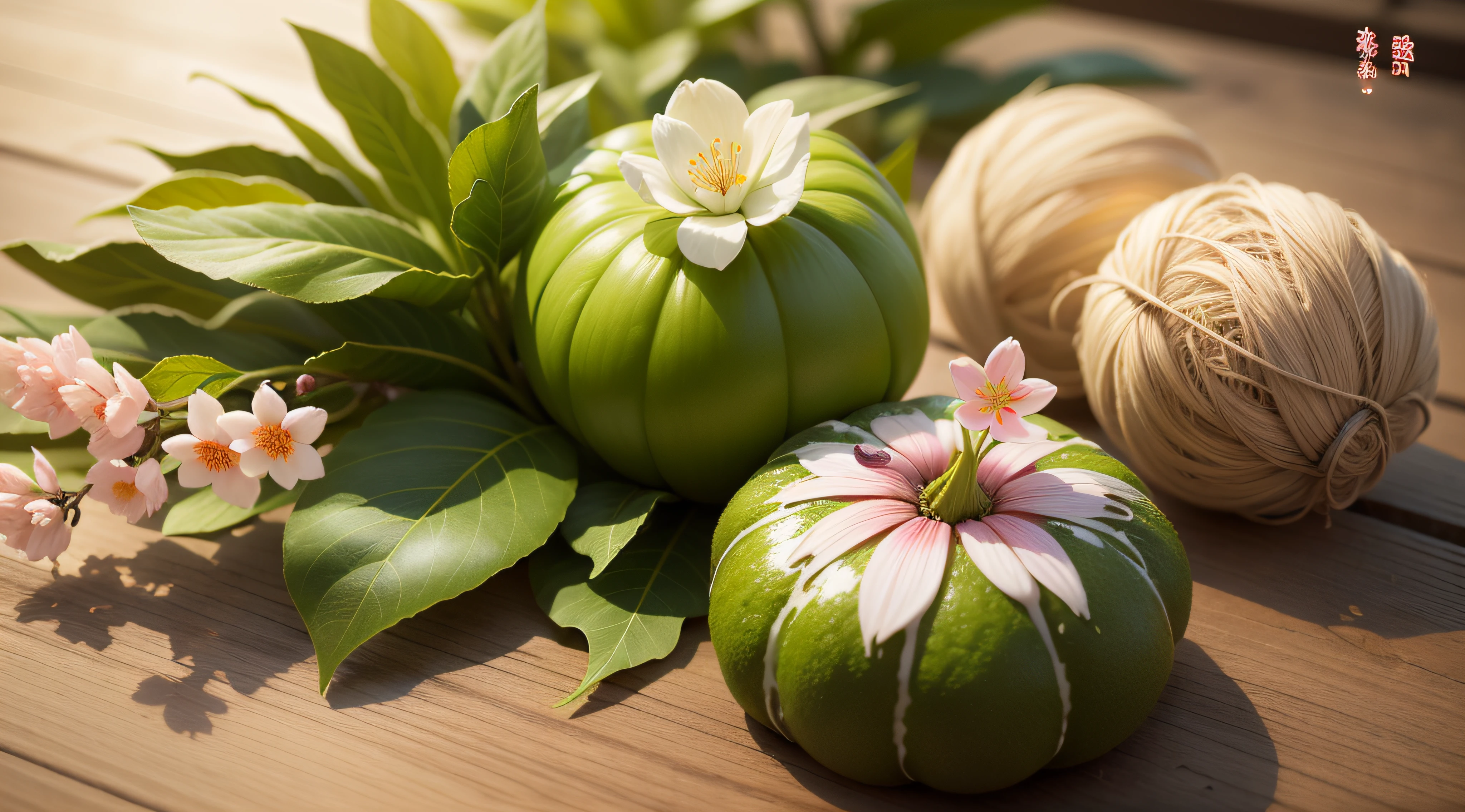 high high quality, 真实感, green leaf, Sakura blossoms, vegetable, jpn