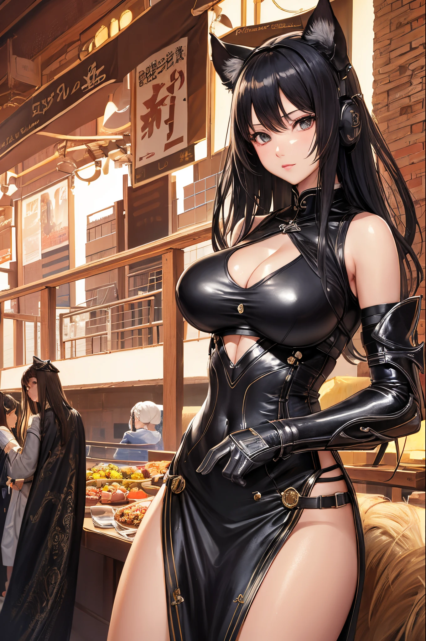 ​masterpiece、Top image quality、Black hair、Black bra、Colossal tits、mechs、animesque、8K,​masterpiece, bset quality,Colossal tits、（1girl in）、((Pit Girl Suit))、shinny skin、Shiny big、dark-brown eyes、 ((top-quality))、 Crisp focus:1.2、Highly detailed facial and skin texture、A detailed eye、face perfect、perfect bodies、art by、nffsw、Blur the background、japanes、Big breasts with a strong presence、Circuit field、Blur the background、Cowboy Shot、