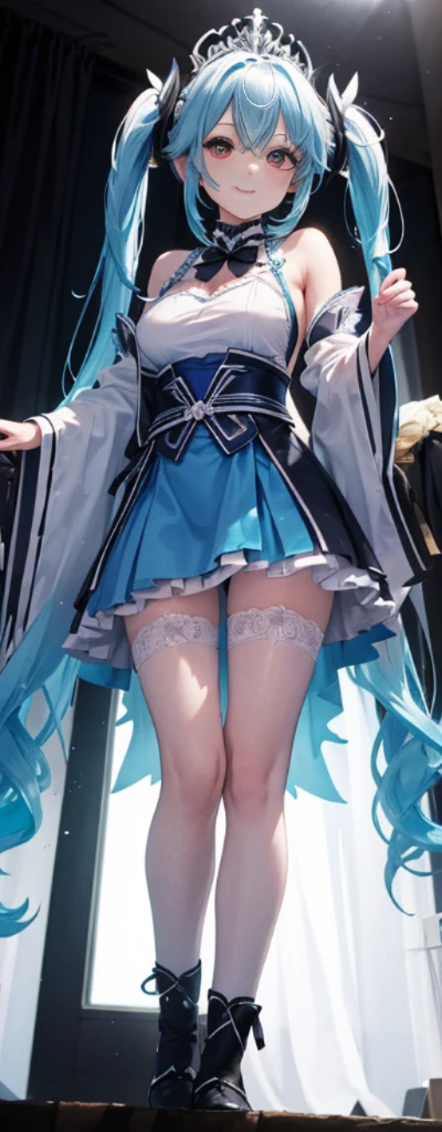 (fully body photo:1.4),white backgrounid,(1 Witch,Flash fluorescence,Hats,See-through Tulle Miko Costume,Delicate tiara,ssmile),(paper art,Quilted paper art,geometry),(Lots of colors,Best quality at best,high detal,tmasterpiece,movie light effect,4K,lightand shade contrast),Colossal tits,blue clothes,pigtails,Blue knee-length socks,luminous totem,Red-eyed,Bifa,pigtails,
