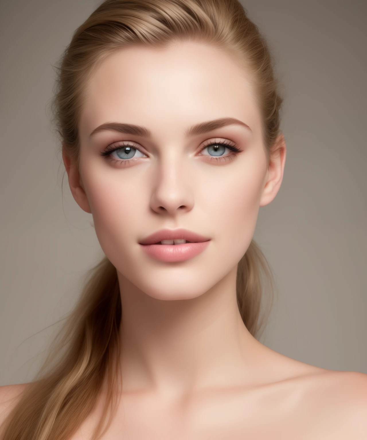 fashion model 25 years old, [[[[closeup]]]], [[[[chest]]]], [[[[neck]]]], [[[[shoulders]]]], perfect eyes, perfect iris, perfect lips, perfect teeth, perfect skin, soft front light, glow, HDR, (muted colors:1.2)