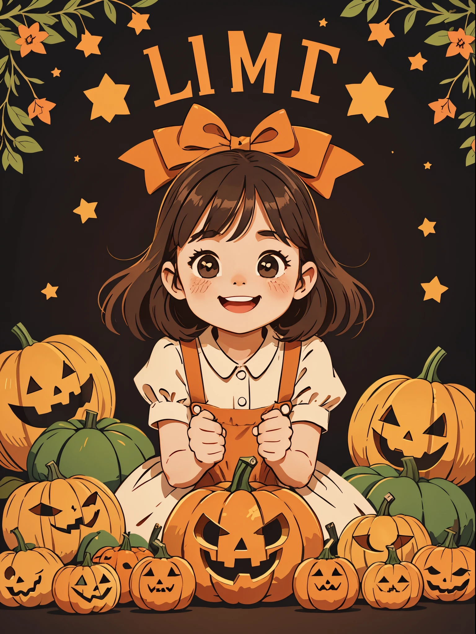 High quality design vector style image, Cute little girl s。cheerfulness，Interesting，pumpkins，Vector Image.