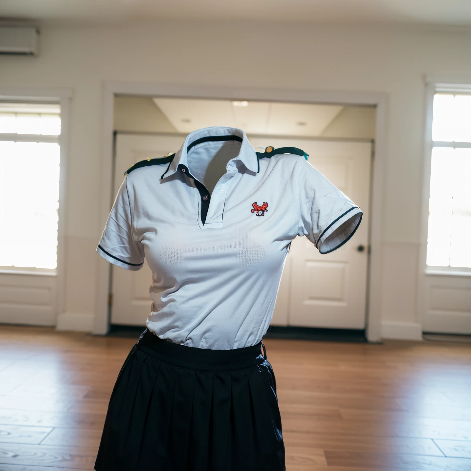 polo shirt, school uniform, classroom, high school, (Swayback stance), (invisible:1.5, no humans:1.5, headless:1.5, faceless:1.5), (cute big breasts), (close-up shot of breasts), (8k, RAW photo, best quality, masterpiece:1.2), (realistic, photo-realistic:1.37), photon mapping, radiosity, ((Hasselblad photography)), physically-based rendering