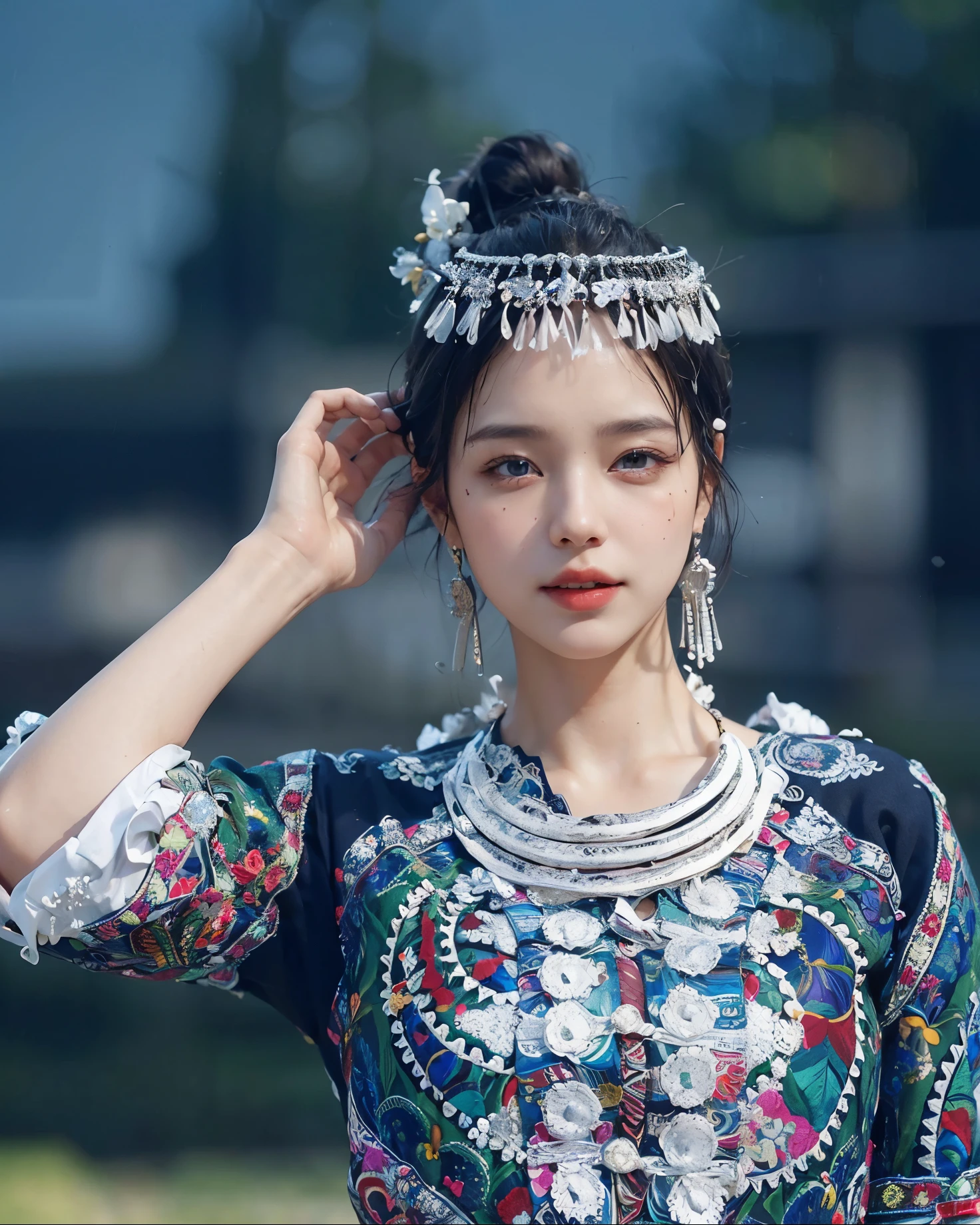 (button up to shirt length: 1.2), (White shirt wet by rain), (unbuttoned shirt: 1.1), big breasts, deep cleavage, best quality, masterpiece, illustration, very delicate and beautiful, very detailed, CG, Unity, 8K wallpapers, amazing, fine detail, highly detailed CG Unity 8K wallpapers, huge file size, very detailed, high resolution, handsome detailed woman, very detailed eyes and face, Stunning detailed eyes, light on the face, (Best illustration: 1.1), (best shadow: 1.1), ultra high resolution, (photorealistic: 1.1), (photorealistic 1.2:1.1), realistic face proportions, slim, smile, (makeup: 0.4), (fluffy black eyes: 1.21), black eyes, looking at the viewer, dark brown hair, earrings, necklaces, hairpins, cowboy shots, (irregular irregular skin imperfections, veins, skin wrinkles pores: 1.2), (dark night background: 1.2), (bokeh: 1.4),