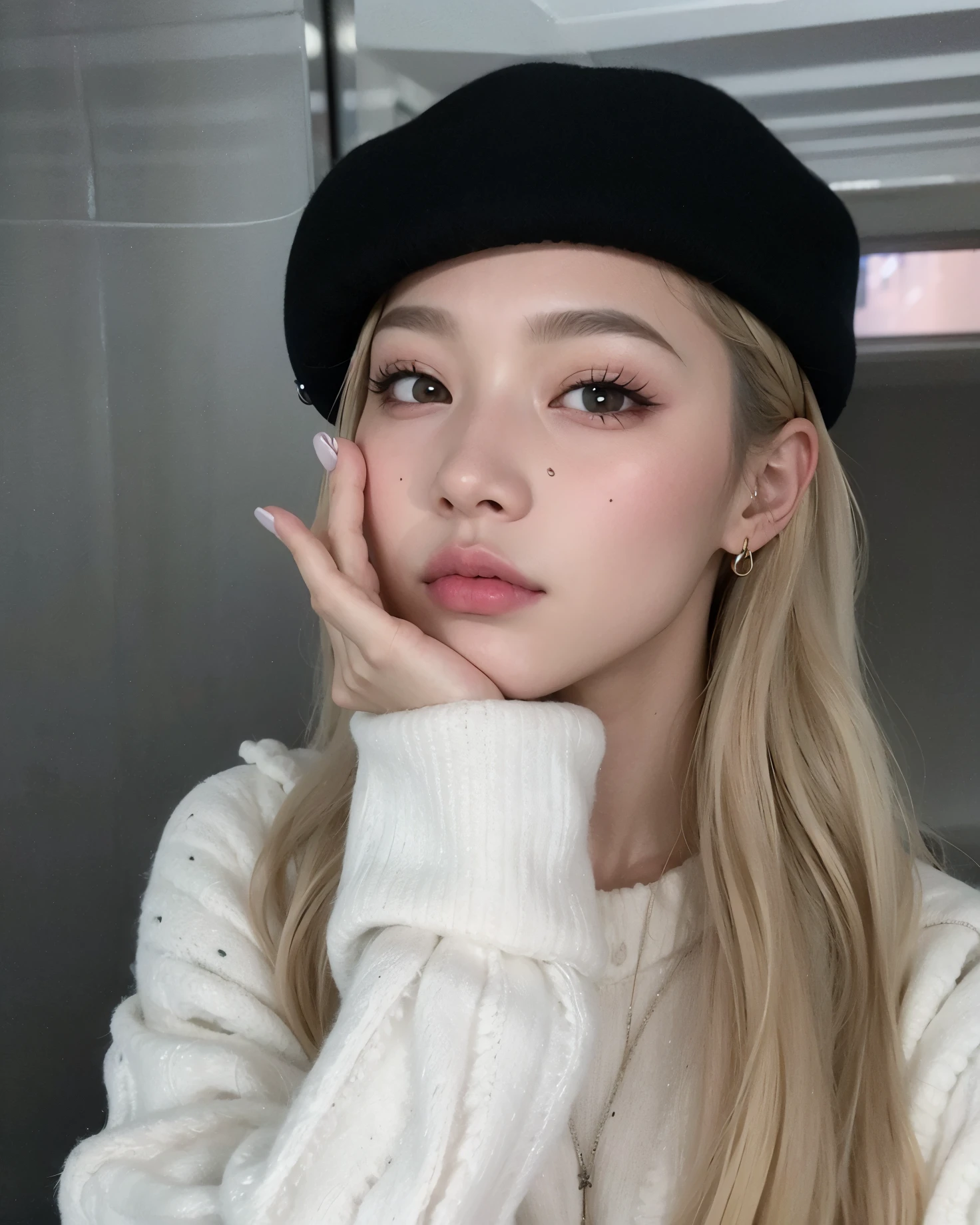 A closeup of a person wearing a hat and sweater, Parque Roseanne do Blackpink, jossi do blackpink, Cl, Dom Yunjoo, Retrato de Jossi de Blackpink, Heonhwa Choe, Jinyoung Canela, Kim Doyoung, Ulzzang, TaeJune Kim, Parque Ji-min, Jaeyeon Nam, Lalisa Manobal, menina coreana