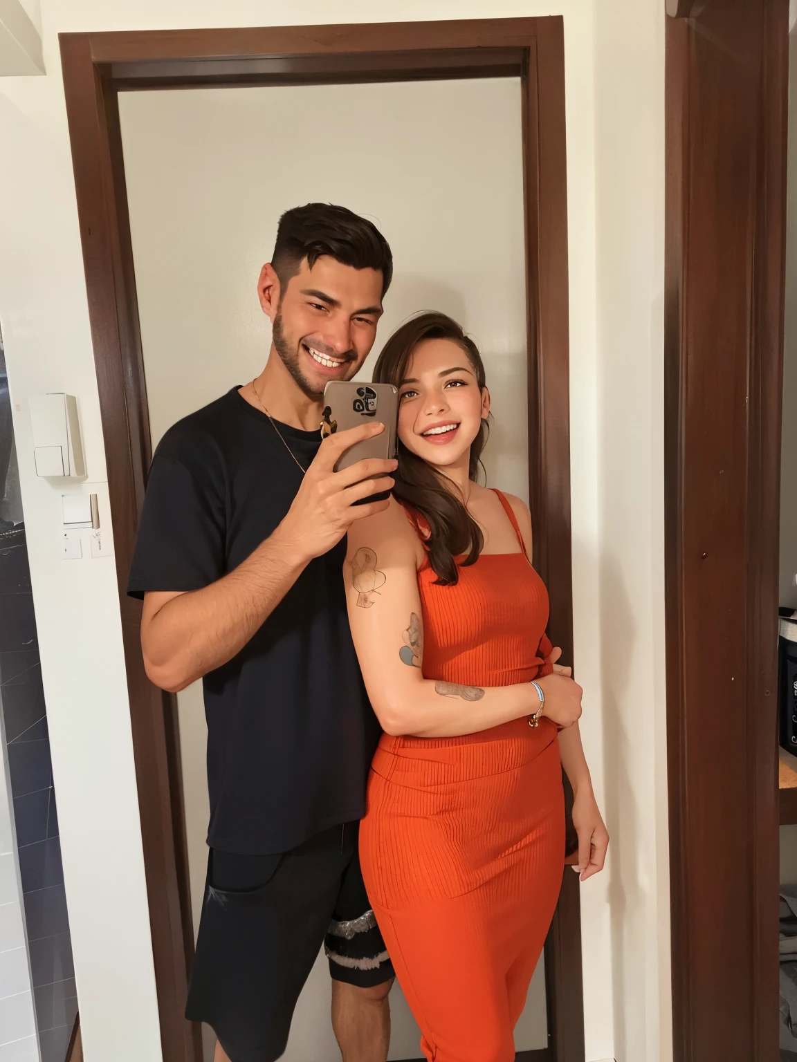 there is a man and a woman taking a selfie in a mirror, Directed by: Nandor Soldier, crescimento de um casal, Directed by: Emerson Silva, Malika Favre, Lovely couple, Directed by: Samuel Silva, daniel mirante, imagem de perfil, Directed by: Luis Miranda, Directed by: Ramon Silva, Directed by: Sam Dillemans, Casal feliz, they are in love