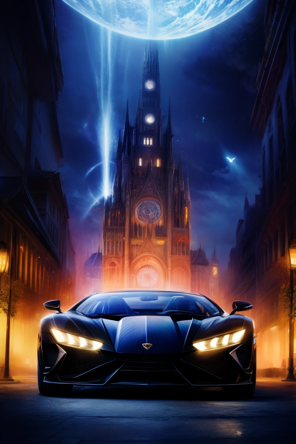 独奏,in a panoramic view,medium distance,single supercar,Super handsome,ultra cool,Super dreamy,Lamborghini,Fantastic and magical,magical,All eyes are watching,A great scene