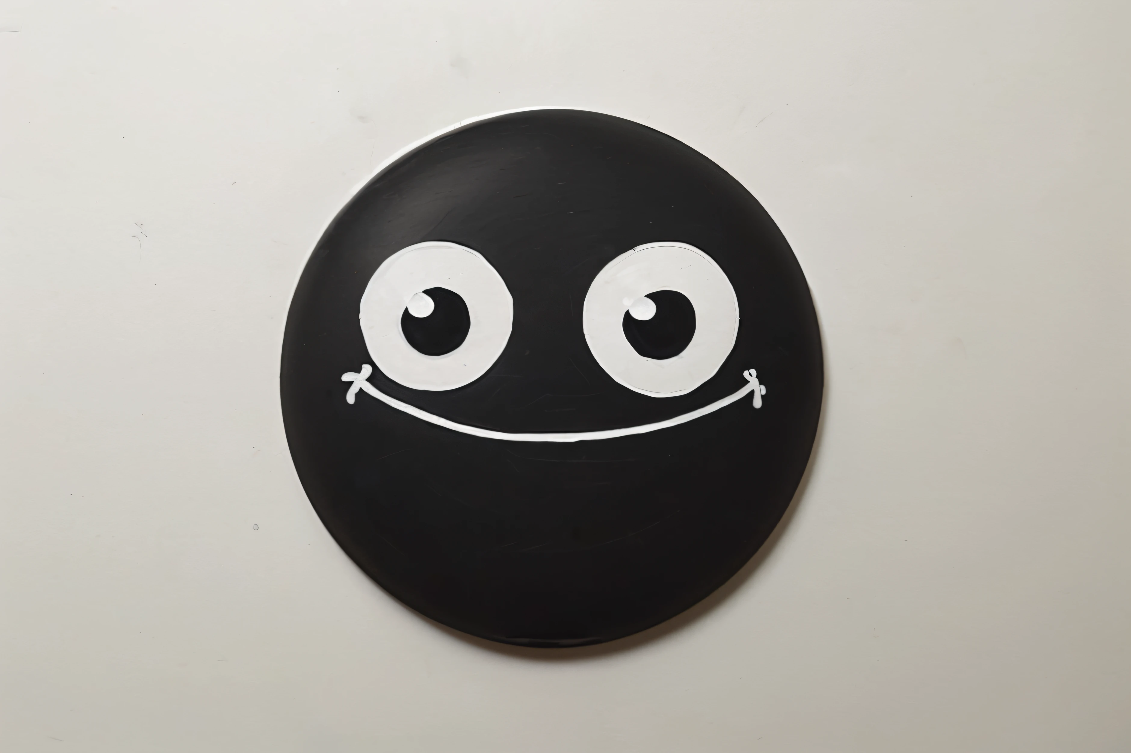 a rounded black circle with 2 white draw eyes, a sad mouth drawn in white too