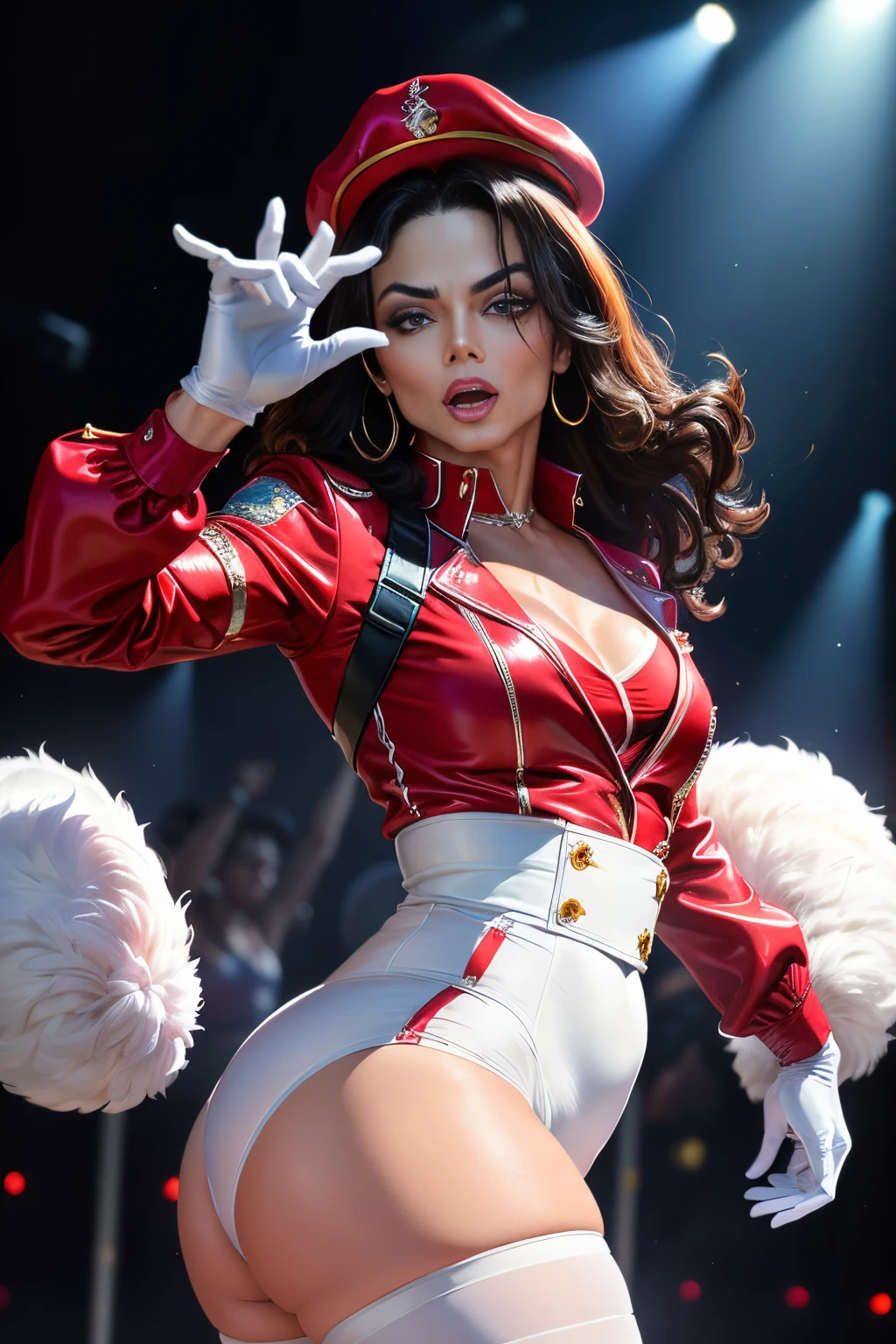 "Micheal Jackson, legendary entertainer, iconic dance moves, mesmerizing stage presence, iconic white glove, moonwalk, energetic performance, soulful voice, timeless music, pop music legend." Looking like a badass packing heat ready to save children all over the world,