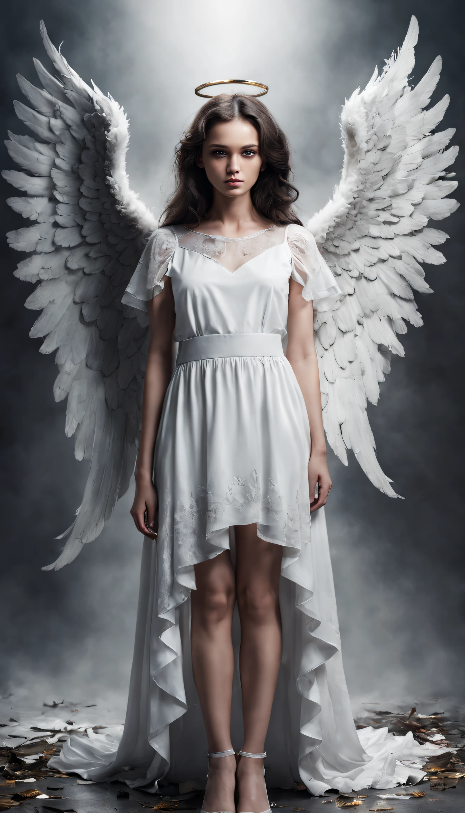 Full body portrait of fallen angel