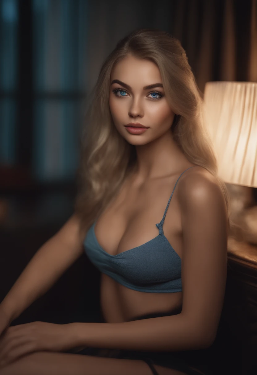 arafed woman fully , sexy girl with blue eyes, ultra realistic, meticulously detailed, portrait sophie mudd, blonde hair and large eyes, selfie of a young woman, bedroom eyes, violet myers, without makeup, natural makeup, looking directly at the camera, face with artgram, subtle makeup, stunning full body shot posing in a club at night, in club, large size bust