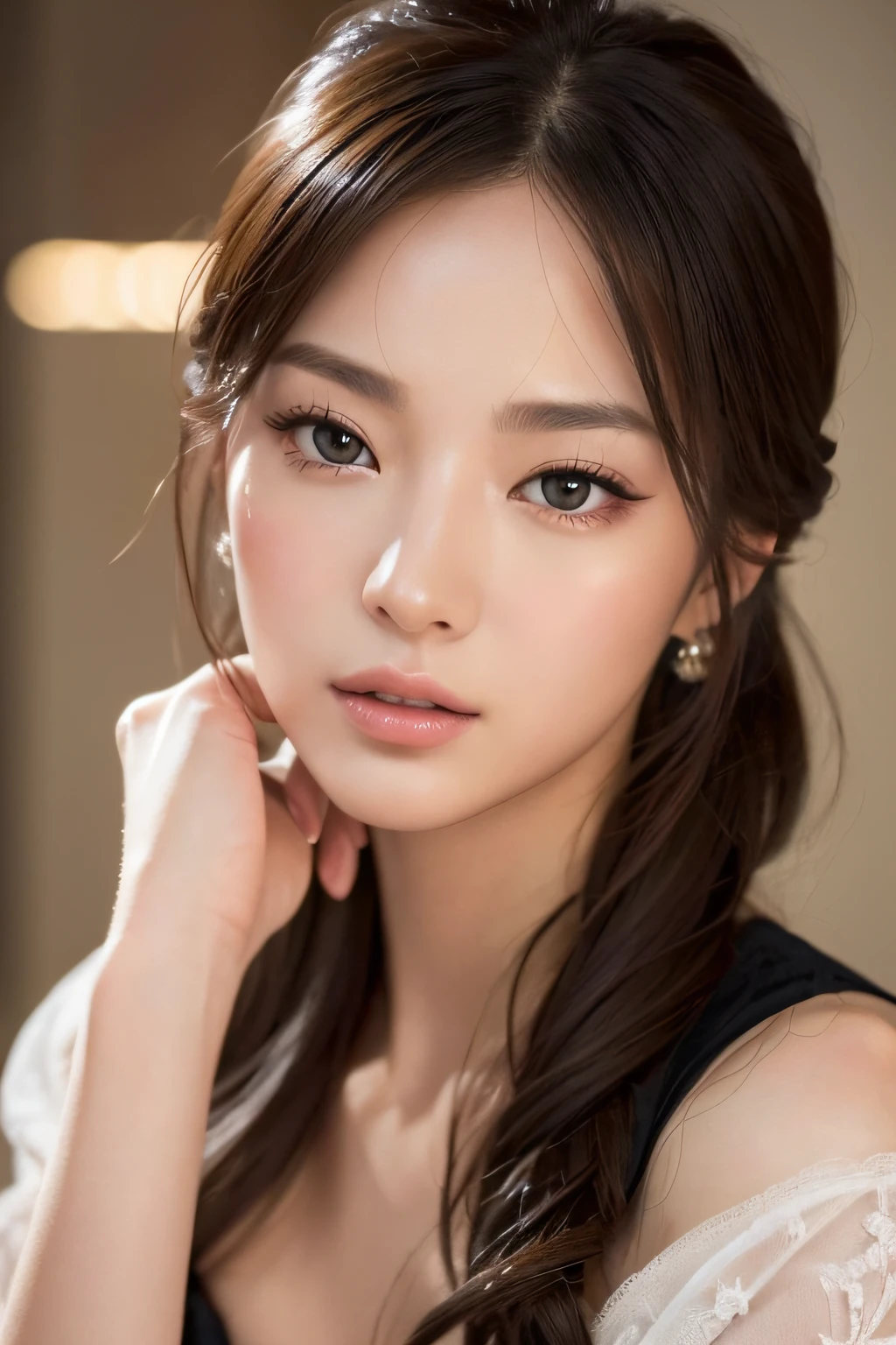 Focus on people。Create and express the best shining composition of the person in a realistic way。((​masterpiece))、(((top-quality)))、((ultra-detailliert))、(A hyper-realistic)、(highly detailed CGillustration)、(extremely delicate and beautiful)、Girl a masterpiece、top-quality、Realistic skin feeling、Realistic fabric、We will introduce a realist illustration focusing on the center front of girls with realistic and ultra-detailed eyes.。This is the absolute rule, and the following sentence expresses the image quality。 The greatest painter in human history meets an unparalleled beauty、It is the greatest masterpiece in the history of the Inuiku Ichigo, which depicts the most beautiful figure of a lifetime.。 Create stunning anime artwork that is currently trending on seaStation、Introducing exquisite beauty and seductive aesthetics。Hair is tied up