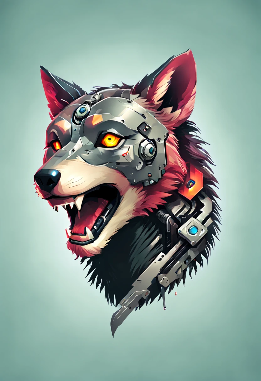 t-shirt design, a cyborg wolf , digital art by Jan Tengnagel, shutterstock contest winner, furry art, artwork, angular, art