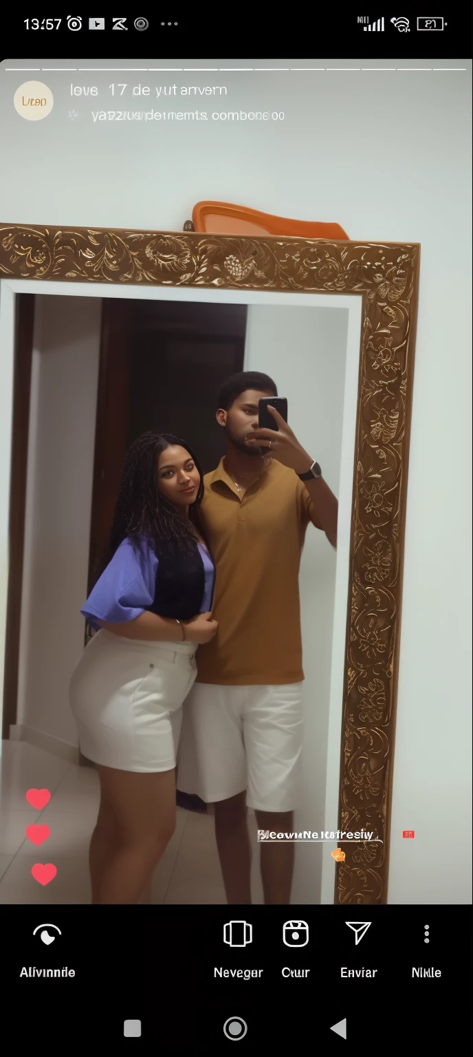 there is a man and a woman taking a selfie in a mirror, Estilo Jayison Devadas, low quality video, Lovely couple, tiktok video, foto de perfil, facebook post, pose de casal, Filmagens de baixa qualidade, television show, imagem vazada, youtube video screenshot, selfie apaixonada, instagram story, they are in love, #trending, still from a music video, par