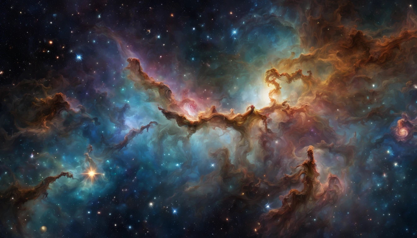 (best quality,highres,masterpiece:1.2),(realistic,photorealistic,photo-realistic:1.37),panoramic view of deep space,stellar clusters,photographic textures,romantic atmosphere,starlight reflections,cosmic wonders,colorful nebulae,glittering stars,subtle hues,vivid colors,sharp focus,fine details,detailed brushstrokes,hypnotic swirls,immersive experience,luminous galaxies,ethereal beauty,enchanting sky,faraway constellations,endless expanse,awe-inspiring majesty,stunning celestial objects,surreal cosmic dance,sublime vastness,dreamlike serenity