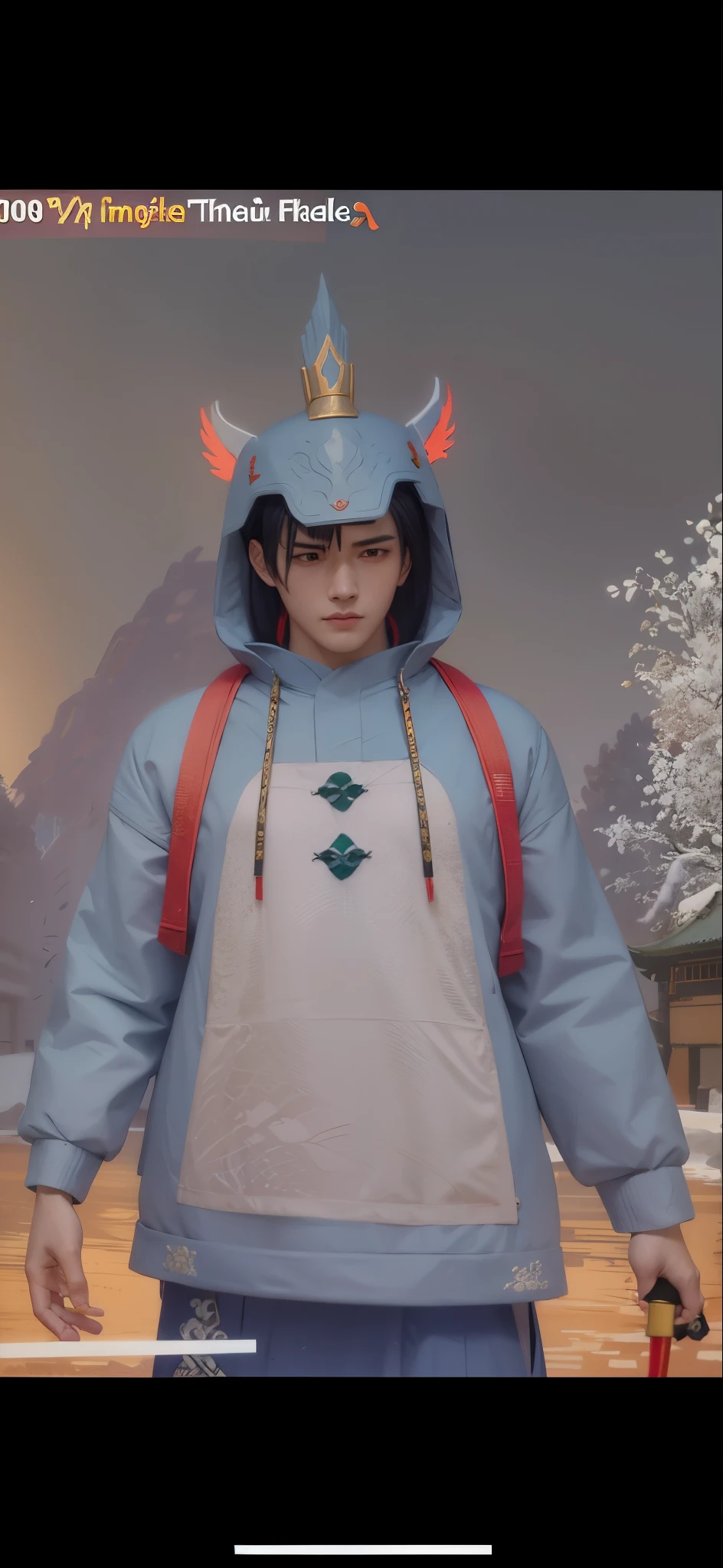 anime man in red jacket with sword and red tree in background, inspired by Huang Shen, inspired by Bian Shoumin, inspired by Wuzhun Shifan, inspired by Hong Ren, inspired by Ren Xiong, inspired by Guan Daosheng, inspired by Shen Quan, inspired by Du Jin, heise jinyao, handsome guy in demon slayer art