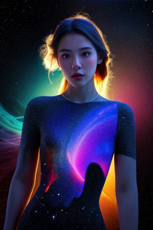 （multiple exposure：1.8），Dubrec style，Girl virtual holographic digital avatar，Futuristic magnificent starry sky image foreground，psychedelic starry sky，In space，Complex illustrations in surrealist art style，Surreal dreams，Become an invisible virtual hologram，Transparent person avatar，Virtual holographic digital image，Surreal art, 4K surrealism, Surreal portrait, Beautiful surreal portrait, hyperrealistic digital art, surreal and fantasy art, hyperrealistic digital art, surrealist portrait, Surreal art, Emotional Surreal Art, fantasy surrealism, 8k surrealism, Surreal conceptual art