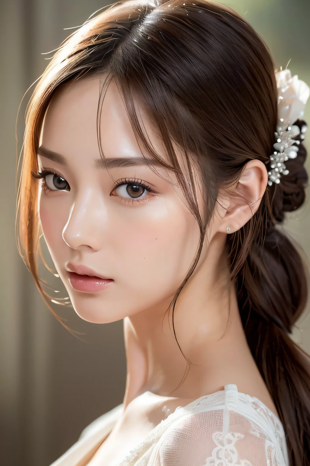 Focus on people。Create and express the best shining composition of the person in a realistic way。((masterpiece))、(((top-quality)))、((ultra-detailliert))、(A hyper-realistic)、(highly detailed CGillustration)、(extremely delicate and beautiful)、Girl a masterpiece、top-quality、Realistic skin feeling、Realistic fabric、We will introduce a realist illustration focusing on the center front of girls with realistic and ultra-detailed eyes.。This is the absolute rule, and the following sentence expresses the image quality。 The greatest painter in human history meets an unparalleled beauty、It is the greatest masterpiece in the history of the Inuiku Ichigo, which depicts the most beautiful figure of a lifetime.。 Create stunning anime artwork that is currently trending on seaStation、Introducing exquisite beauty and seductive aesthetics。Hair is tied up