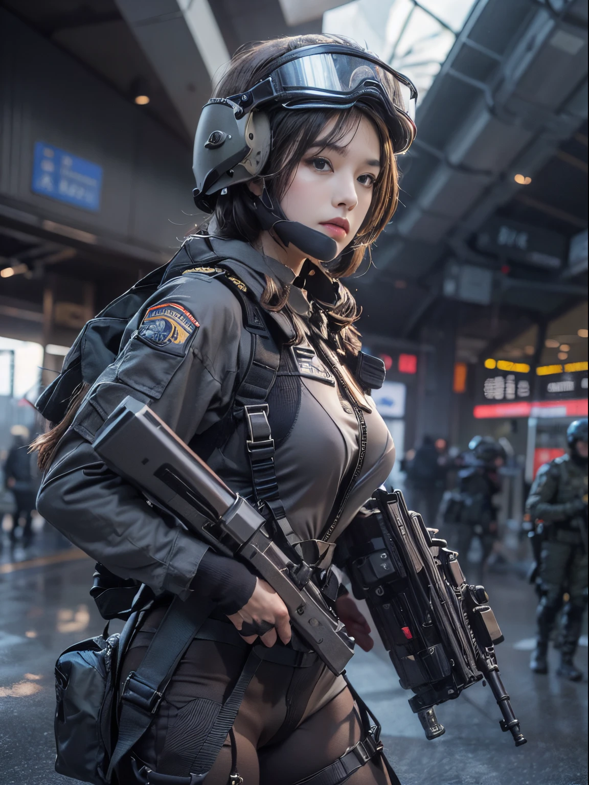 Female soldier on guard