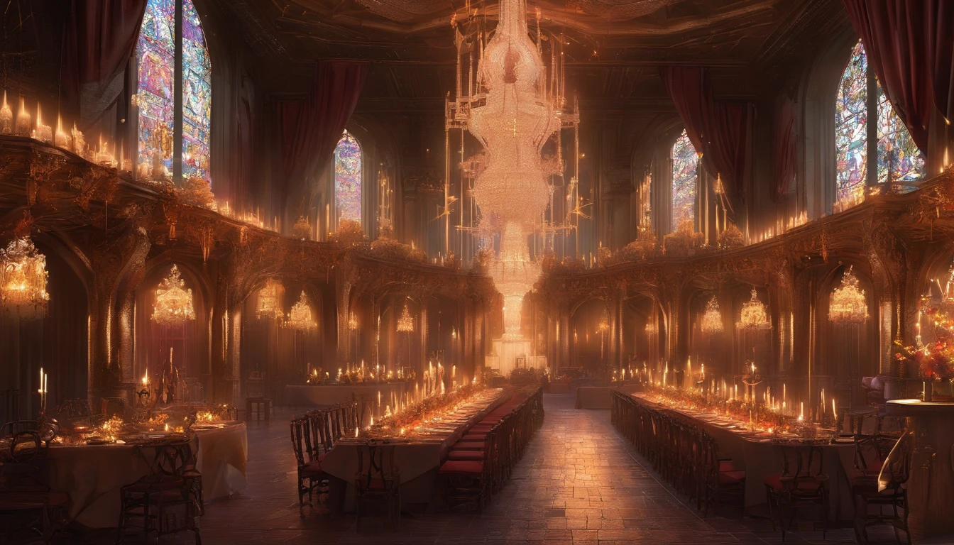 The prompt for the "medieval fantasy royal banquet celebration and festivities with bright chandeliers and dark magic aesthetic" is as follows:
"A grand medieval fantasy royal banquet celebration and festivities unfold in a stunning setting. (best quality, 4k, highres, masterpiece:1.2), ultra-detailed, (realistic, photorealistic, photo-realistic:1.37)"
"Characters: A captivating procession of royalty and nobility fills the room. Kings and queens, princes and princesses, knights and ladies, all elegantly dressed in elaborate medieval garments, symbolizing their power and status. The atmosphere is filled with excitement, joy, and anticipation."
"Scene: The grand hall is beautifully decorated with vibrant tapestries, intricately carved wooden pillars, and exquisite stained glass windows depicting heroic tales of knights and dragons. The room is illuminated by numerous bright chandeliers, casting a warm glow that accentuates the opulence and elegance of the event."
"Magical Elements: Dark magic weaves through the air, subtly adding an enchanting and mysterious ambiance. Ethereal wisps of smoke dance around, enchanting the senses and creating an otherworldly atmosphere. Occasional sparks of mesmerizing fire and glowing runes enhance the mystical experience."
"Color Palette: A rich and regal color palette dominates the scene, with reds adorning the costumes and decorations. Gold accents and shimmering gemstones add a touch of luxury and grandeur."
"Art Style: The scene is conveyed through a masterful combination of traditional painting techniques and modern 3D rendering, blending realism and fantasy seamlessly. The art style captures the intricate details of the costumes, architecture, and magical elements, resulting in a visually stunning composition."
"Lighting: The chandeliers cast a warm and inviting light throughout the grand hall, creating a soft ambience that enhances the festive atmosphere. Subtle shadows and highlights add depth and dimension to the scene, making it come alive with realism."
Feel free to adjust the prompt as needed to ensure it fits the desired theme and includes all the necessary details.