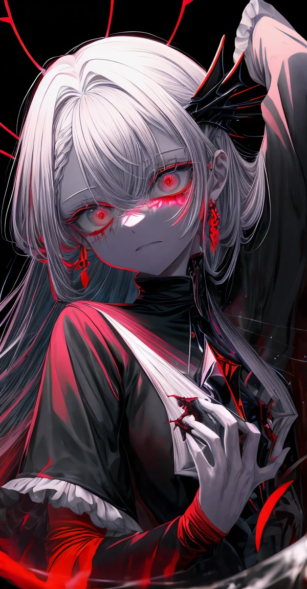 [(White background:1.5),::5], (hexagonal shaped:1.0), 1man, Vampire, Short hair, Blood, Red Moon, castle, High quality, best, super detailed, beautifull detailed face