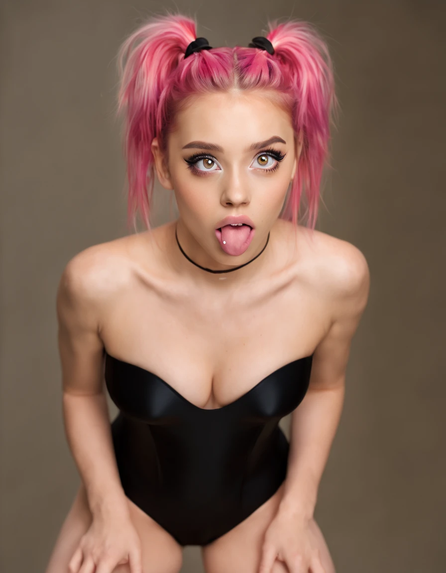 photography, bokeh, highres, ultra detailed, intricate details, absurdres, masterpiece, (full body in shot:1.45), (kneeling looking up into camera:1.3) BREAK 1girl, (:1.5), (strapless superhero leotard:1.35), (pink hair:1.3), (long hair:.9), (Thick full hair:1.3), (freckles all over body:1), curls, beautifully detailed girl, beautifully detailed mouth, extremely detailed eyes and face, beautiful detailed eyes, matte eyeshadow, eyelashes, eyeliner, ultra glossy lipstick, (dazed:1.45), (vacant expression:1.45), (mindless:1.1), (tongue out:1.55), (ahegao:1.4), (eyes crossed:1.55), (eyes wide open:1.35), (large expressive eyes:.6) Vaiana, BREAK