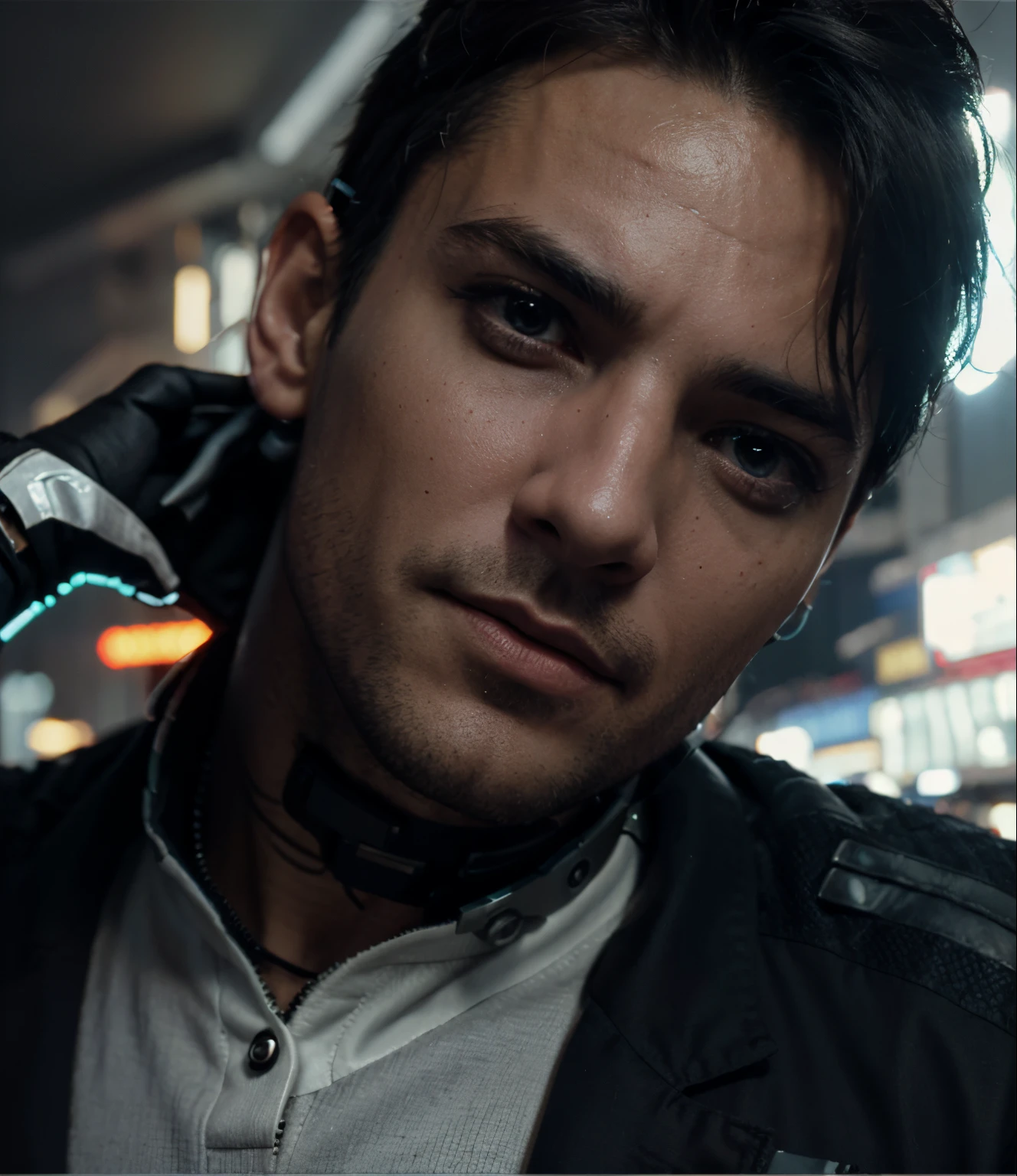 Change background cyberpunk handsome boy, realistic face, 8k, ultra realistic