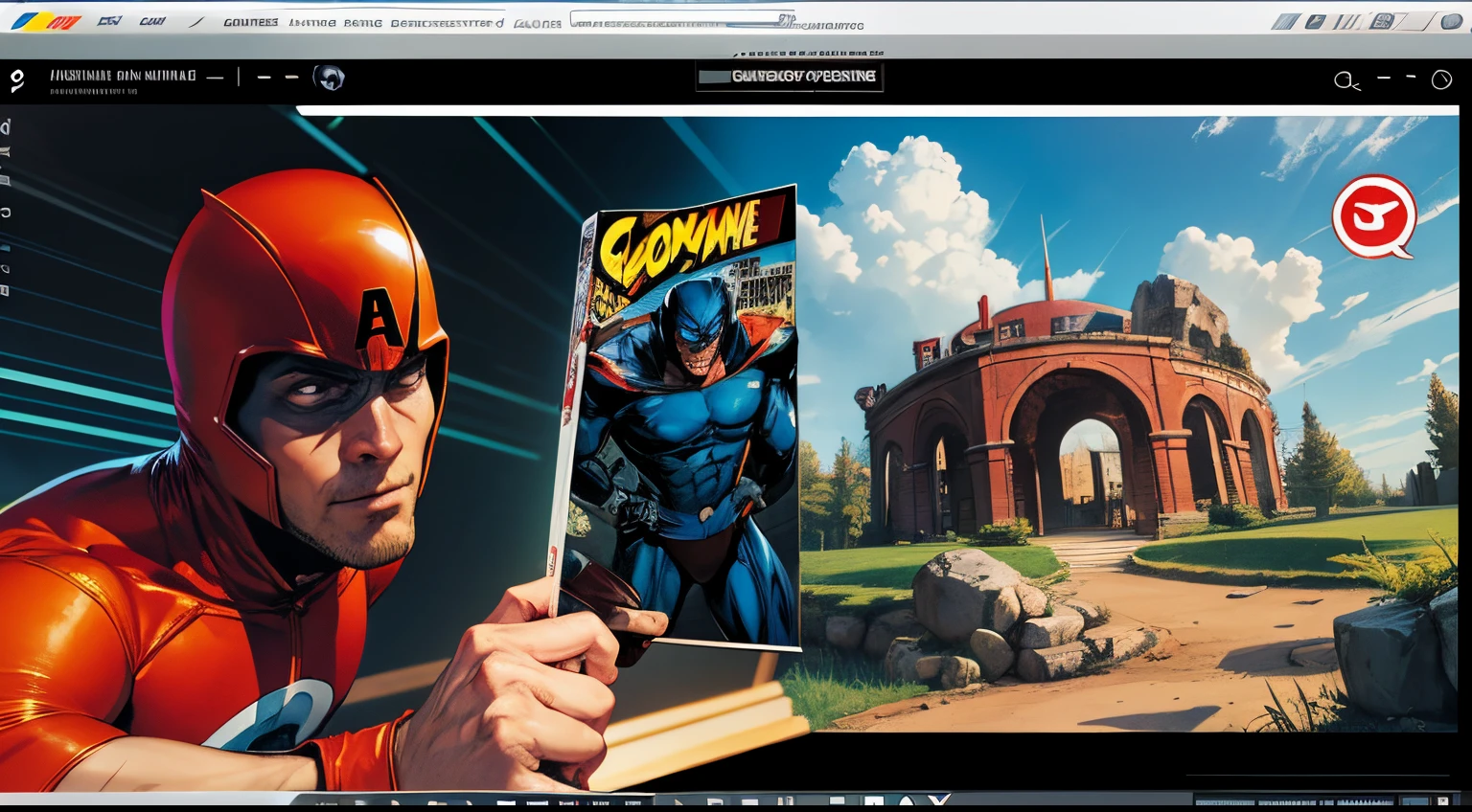 create an image that depicts the creation of a comic book comic in photoshop