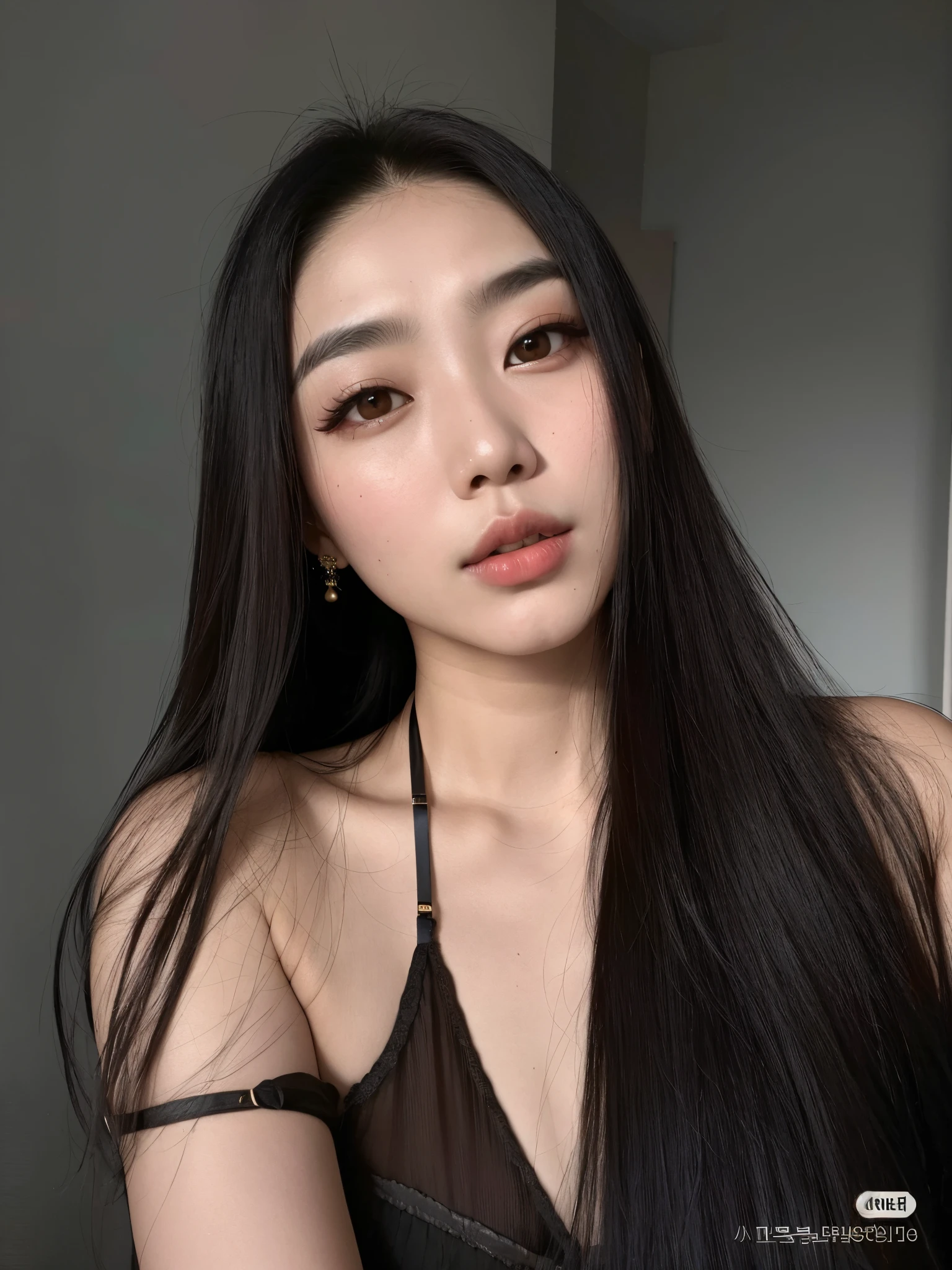 um close de uma mulher com longos cabelos pretos e um vestido marrom, Mulher sul-coreana bonita, cruel korean goth girl, linda mulher coreana jovem, coreana, mulher coreana jovem bonita, Asian girl with long hair, asian features, Beautiful Asian girl, korean face features, com cabelos longos e olhos penetrantes, Mulher coreana, maquiagem coreana popular, young adorable korean face