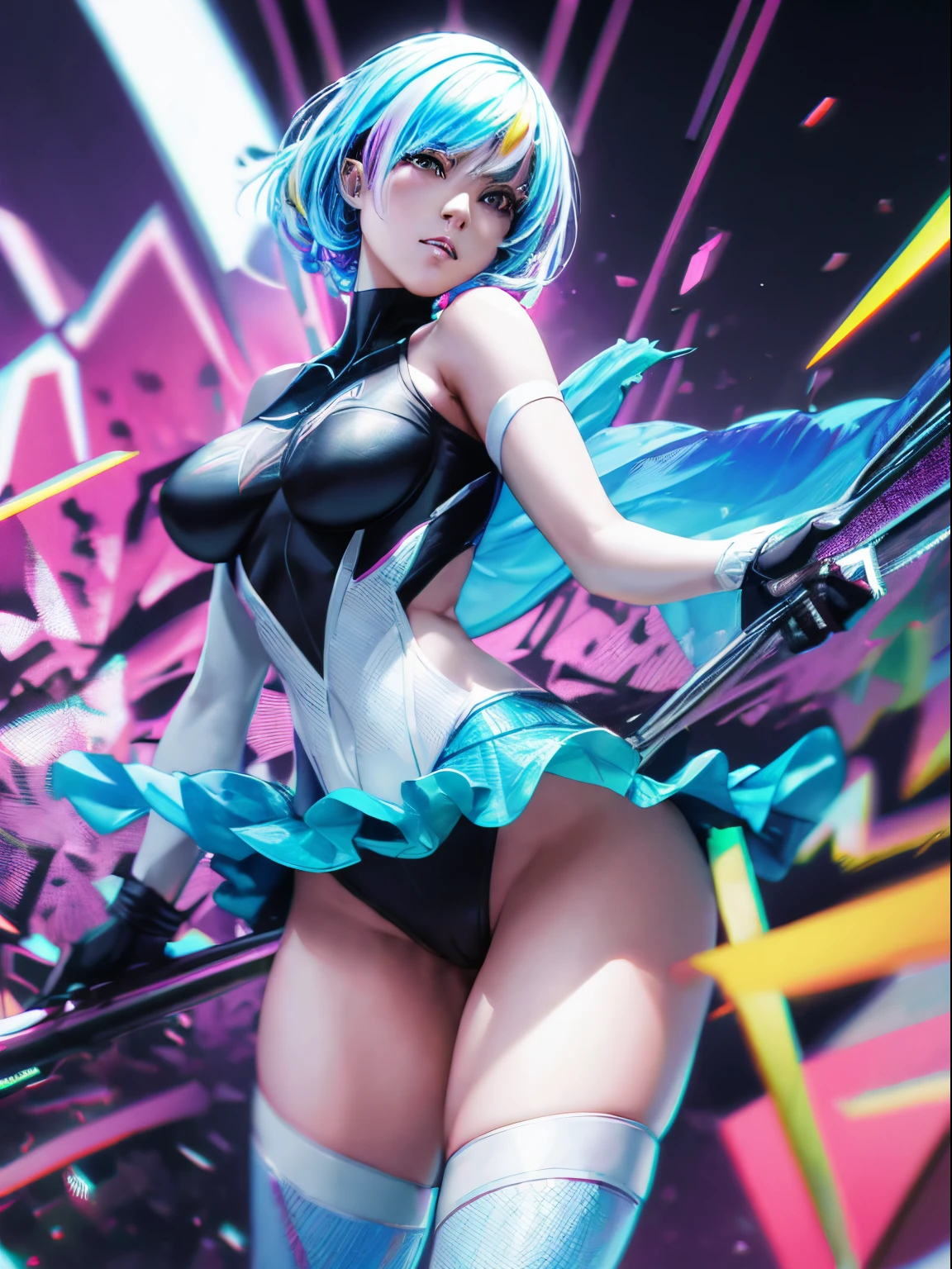 midshot, estilo cel-shading, imagem centrada, ultra detailed illustration of Spider-Gwen posing, (cores tetradic), inkpunk, linhas de tinta, contornos fortes, arte por MSchiffer, Bold strokes, sem moldura, alto contraste, cel-sombreado, vetor, 32k resolution, melhor qualidade, (chromatic aberration: 1.8)