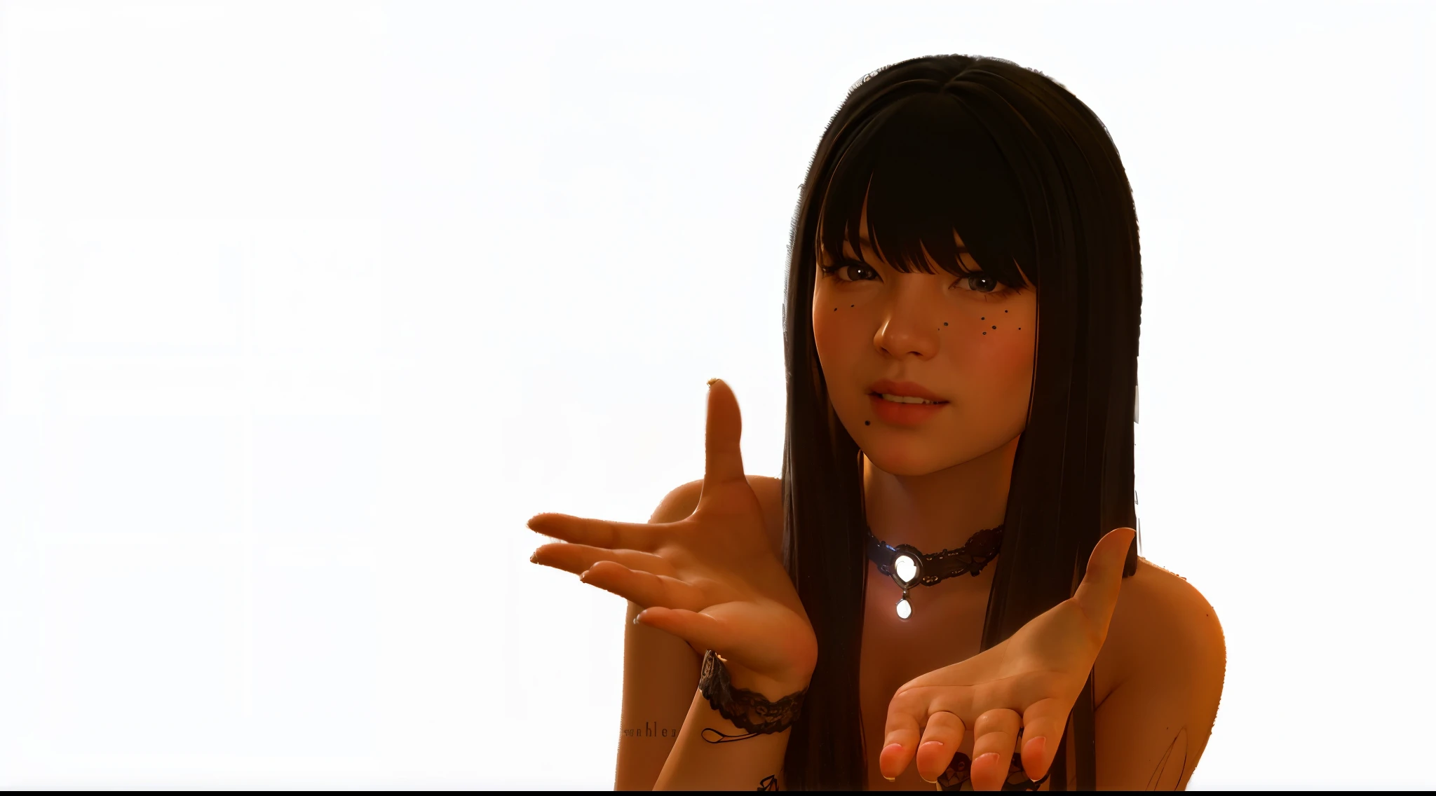 masterpiece, best quality, 1 girl, solo, black haired girl,detailed fingers, detailed hands, detailed face, detailed lips, detailed eyes, detailed eyebrows, detailed arms, detailed hands, detailed hairs, detailed clothes, pretty face, pretty lips, pretty mouths, pretty eyes, realistic, women smiling, pretty nose, pretty eyelids, women pointing to camera, moustache, pretty face, pretty hands, hands all opened, hands presenting, no blurs, 4k resolution, high definition image
