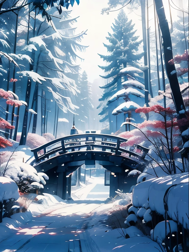 (Best Quality, masutepiece),Enchanted mystical forest, blanche,yuki,White the,Powder snow,snow cover,Oyuki,Great cold snap
